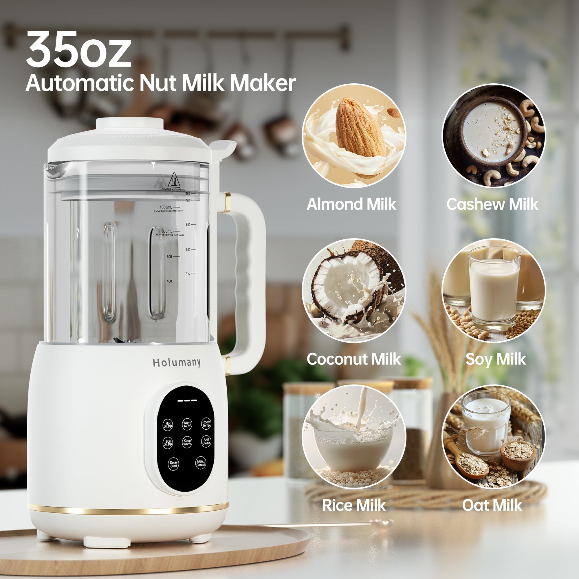 35oz Nut Milk Maker Machine for Almond, Oat, Soy Milk - 8-in-1 Auto Programs, 18H Delay Start & 60s Self-Clean | Quiet Operation, Large Capacity | Perfect for Vegan, Keto, Paleo Diets & Healthy Homemade Beverages