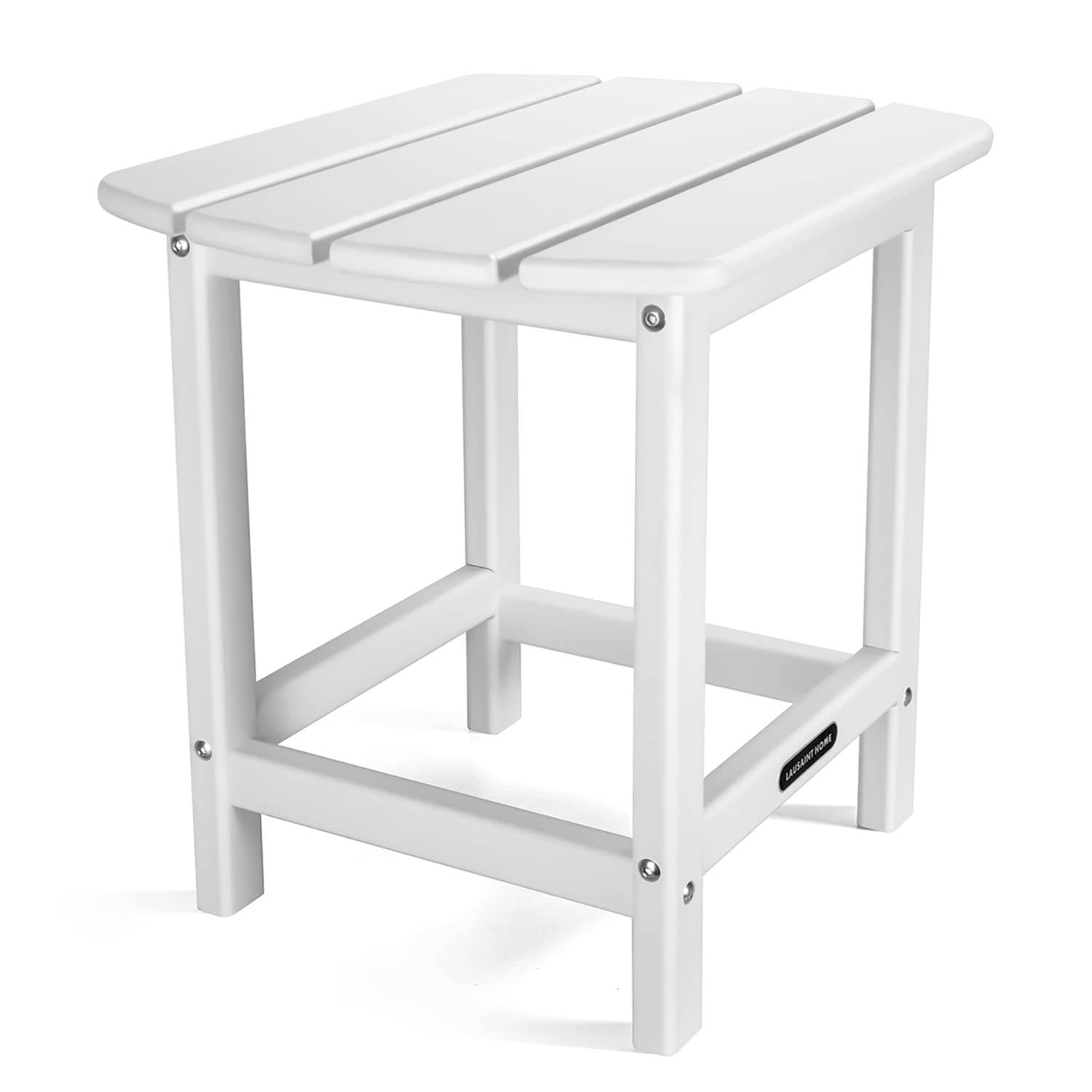 LAUSAINT HOME Outdoor Adirondack Side Table - Weather Resistant White Rectangle Coffee End Table for Patio, Garden & Poolside - Easy Assembly & Durable Design