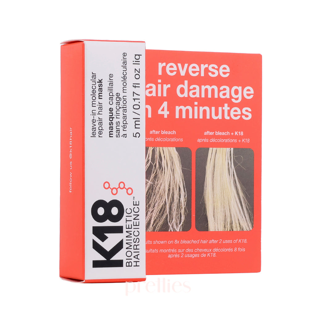 K18 Leave-In Molecular Repair Hair Mask 5ml - Deep Conditioning Treatment for Damaged Hair - Perfect for Salon, Travel & At-Home Hair Care