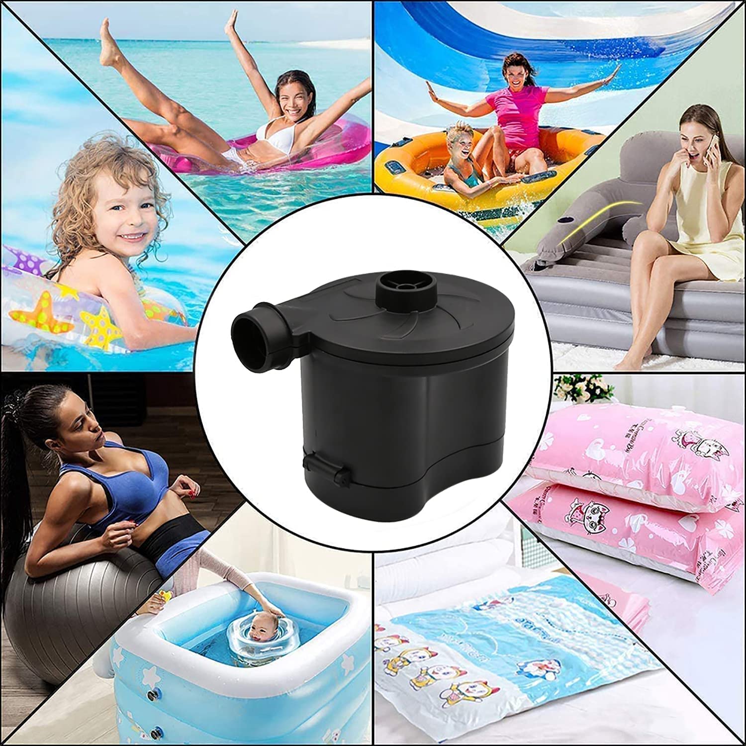 OBEST Portable Electric Air Pump - Battery Powered Inflator & Deflator for Air Mattress, Pool Floats, Rafts, Boats & Toys - Includes 3 Nozzles - Perfect for Camping, Beach Trips & Outdoor Adventures