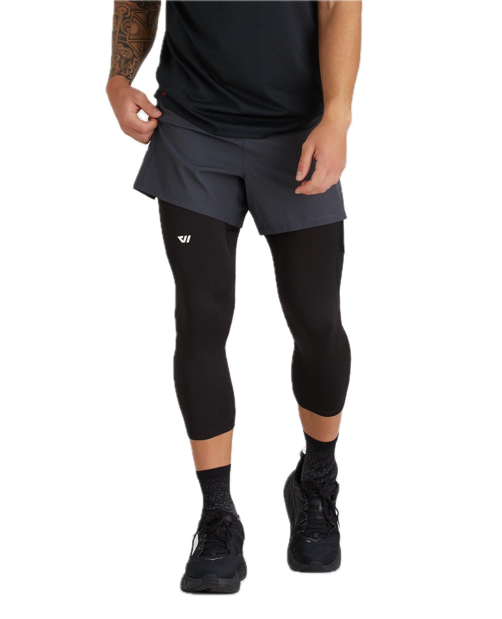 WOLACO Fulton 3/4 Compression Pants for Men - Athletic Baselayer Running Tights - Moisture Wicking Workout Leggings for Gym, Jogging & Outdoor Sports