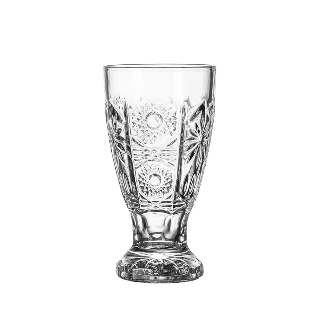 Clara 12oz Glass Tumblers with Footed Base - Set of 6 Unbreakable Drinking Cups for Iced Coffee, Cocktails & Smoothies - Perfect for Home, Restaurant & Party Use