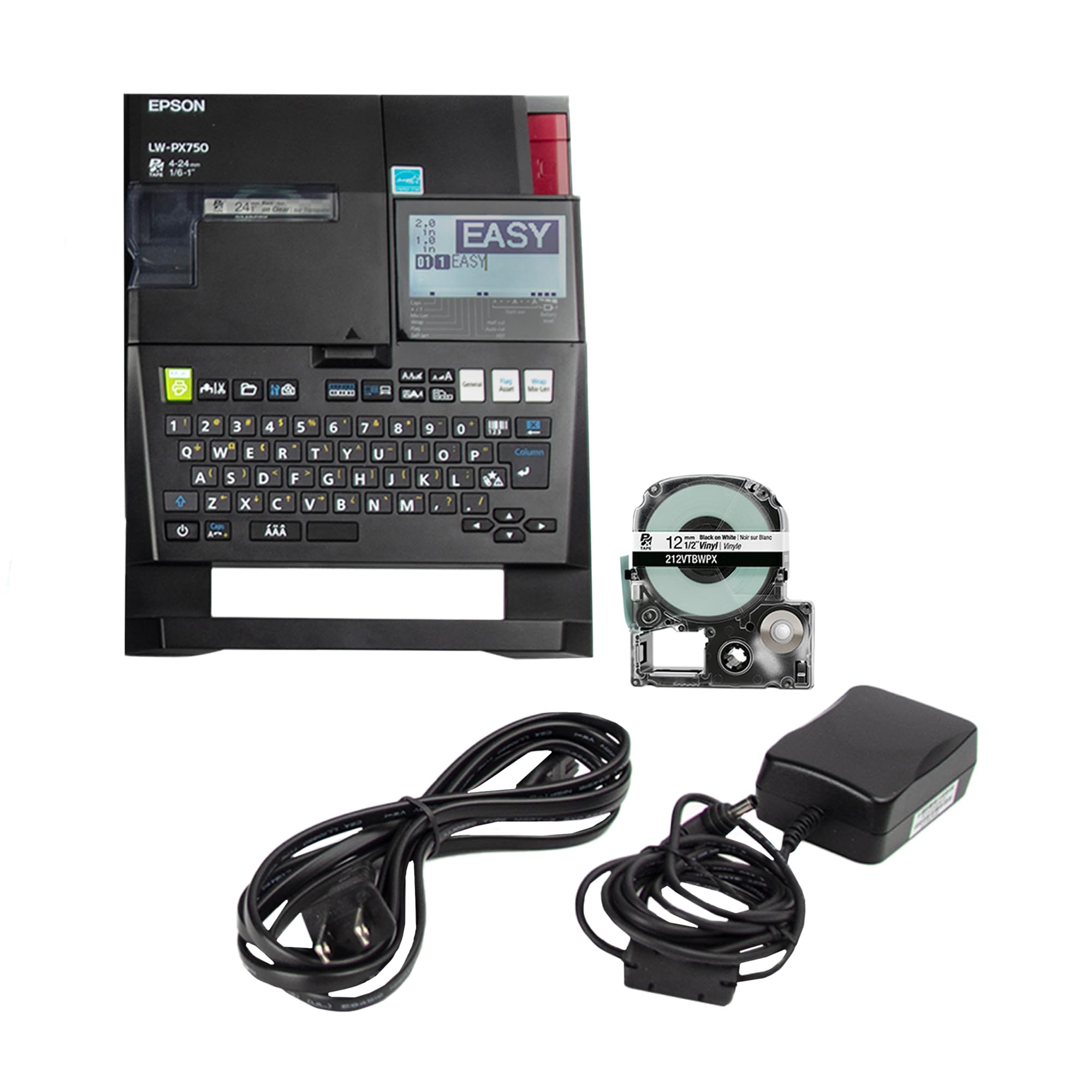 Epson LW-PX750 Industrial Label Maker Kit with Bonus Accessories & 224BWPX/224VTBWPX Tape Cartridges - Perfect for Warehouse, Office, and Industrial Labeling Needs