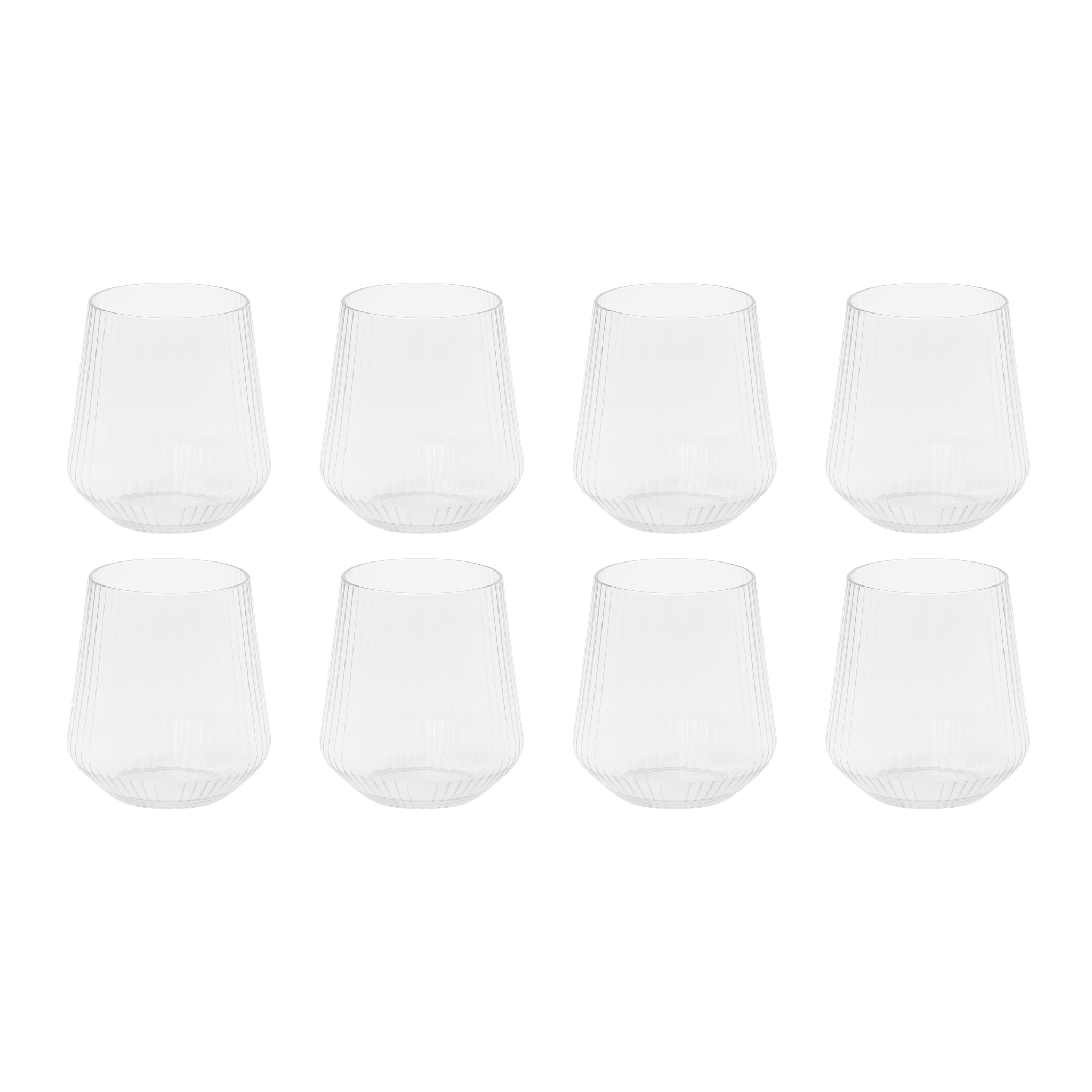 12 oz. Clear Plastic Stemless Ribbed Wine Goblets - 8 Pack Set for Parties, Weddings, and Outdoor Events - Shatterproof & Reusable Drinking Cups