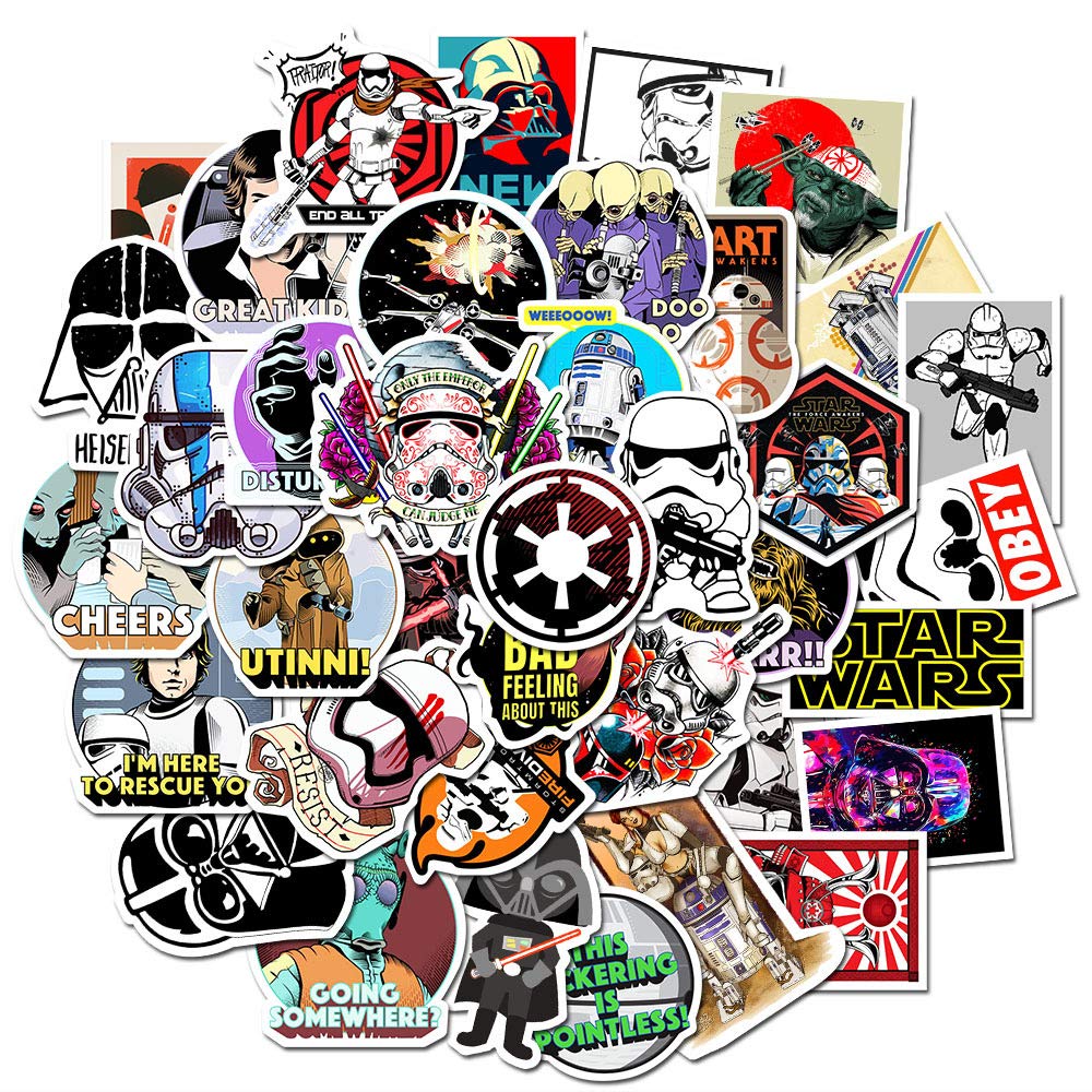 Star Wars Stickers Pack (50 PCS) - Waterproof Vinyl Decals for Laptop, Water Bottle, Skateboard, Scrapbook & Diary - Perfect Gift for Kids, Teens, Adults, Boys & Girls - Great for School, Office & Home Decor