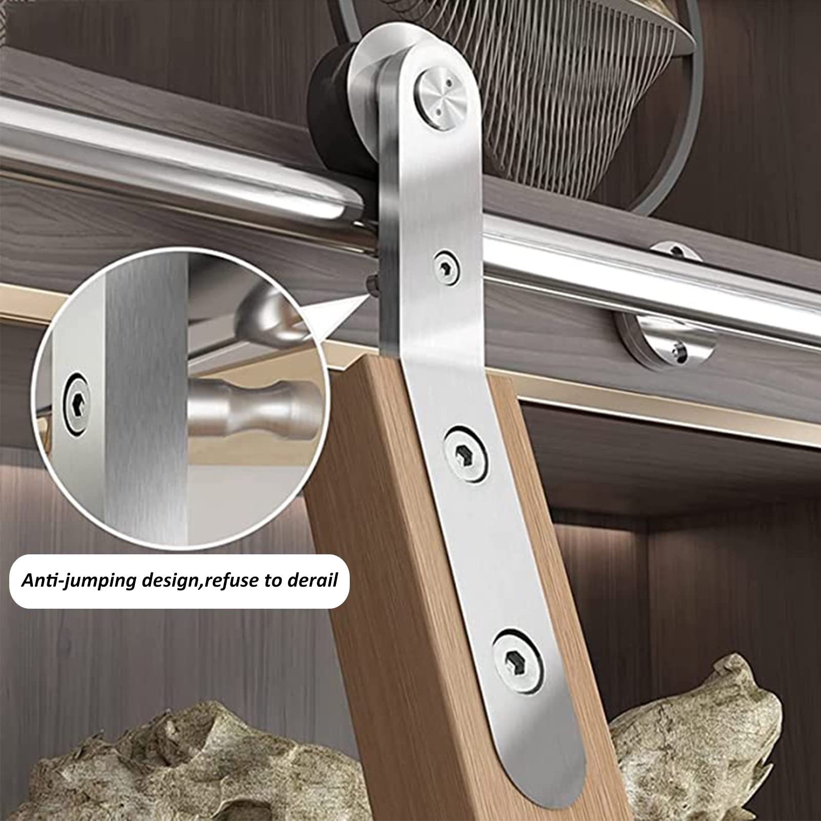 Stainless Steel Sliding Barn Door Hardware Kit with Round Tube Track - Perfect for Home, Interior, Loft, Library & Rolling Ladder Installation | Easy DIY Modern Space-Saving Solution