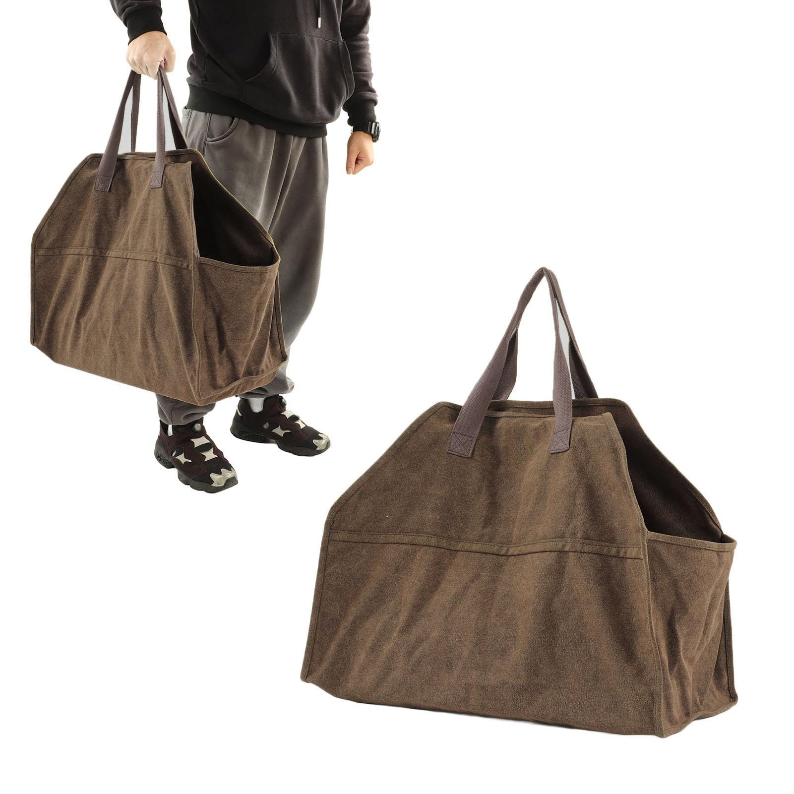 Canvas Firewood Carrier Bag - Large Log Tote with Handles for Indoor/Outdoor Use - Perfect for Fireplace & Camping