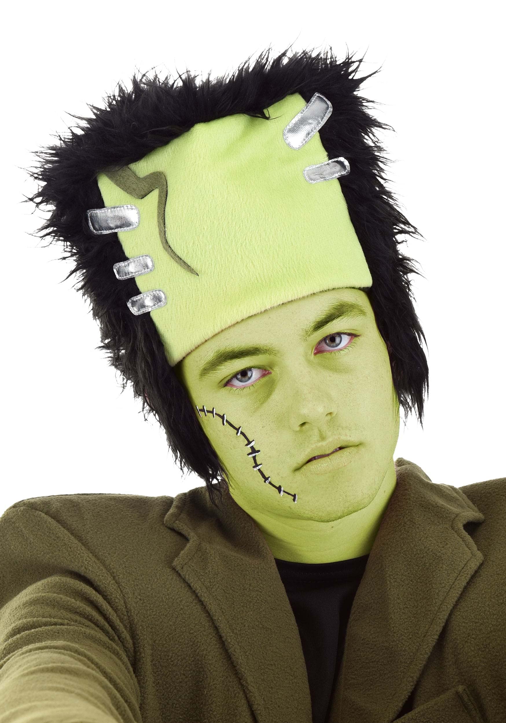 Frankenstein's Monster Costume Hat - Soft Plush Faux Fur Hat with Detailed Appliques for Halloween Cosplay & Horror Theme Parties