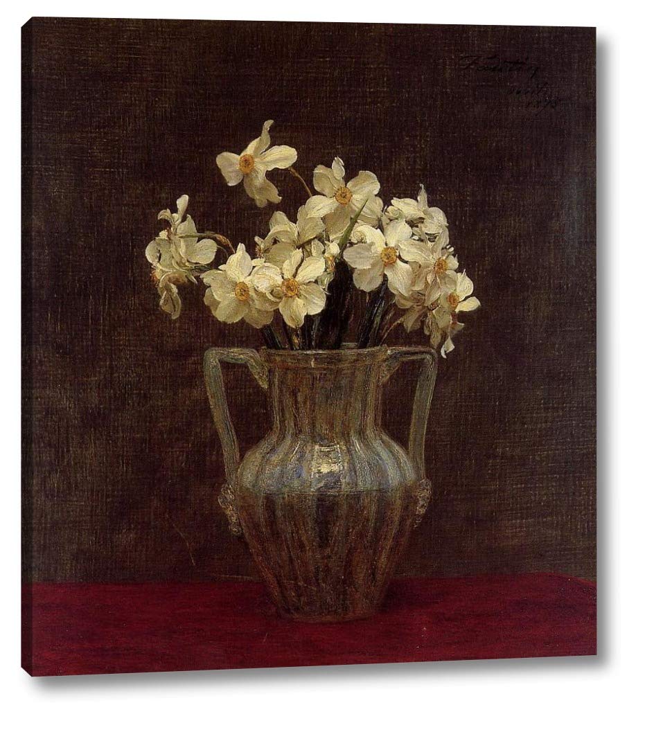 Narcissus in Opaline Glass Vase by Henri Fantin-Latour - 14x16 Inch Canvas Art Print - Ready to Hang Wall Decor for Living Room, Bedroom & Office