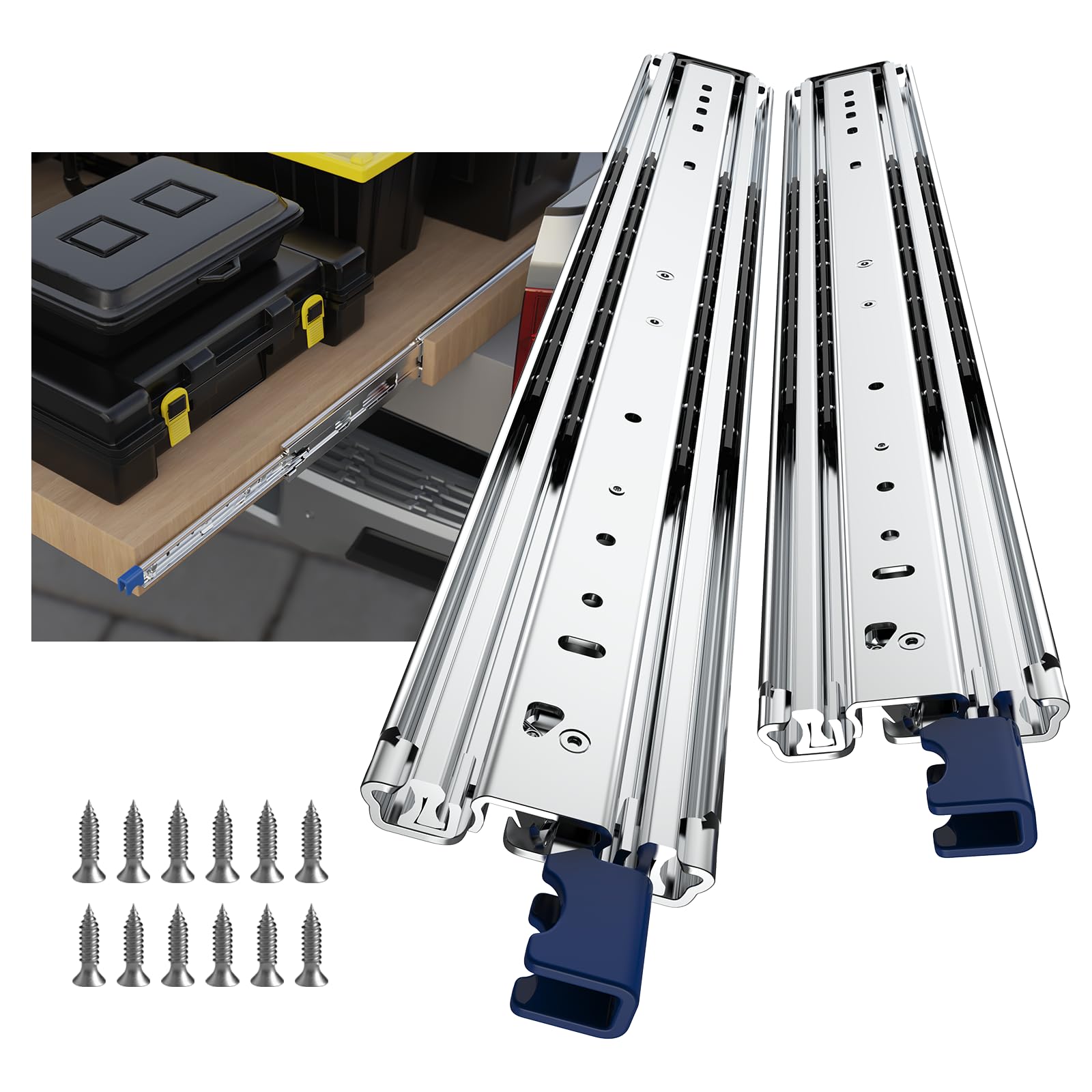 **LONTAN 36-Inch Heavy Duty Ball Bearing Drawer Slides - 1 Pair Full Extension Locking Side Mount Drawer Tracks, 3-Inch Wide, 500 lb Load Capacity - Perfect for Industrial Cabinets, Tool Chests & Workshop Storage**
