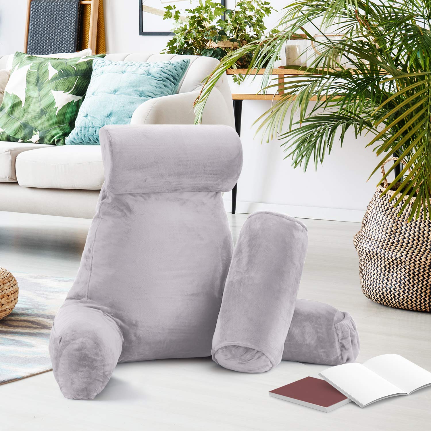 Nestl Reading Pillow Large Bed Pillow with Pockets - Shredded Memory Foam Back Support Pillow for Sitting in Bed, Reading, or Relaxing - Grey Lavender Chair Pillow for Bed Rest, Sofa & Armchair Comfort - Perfect for Reading, Watching TV, or Lounging in Bed