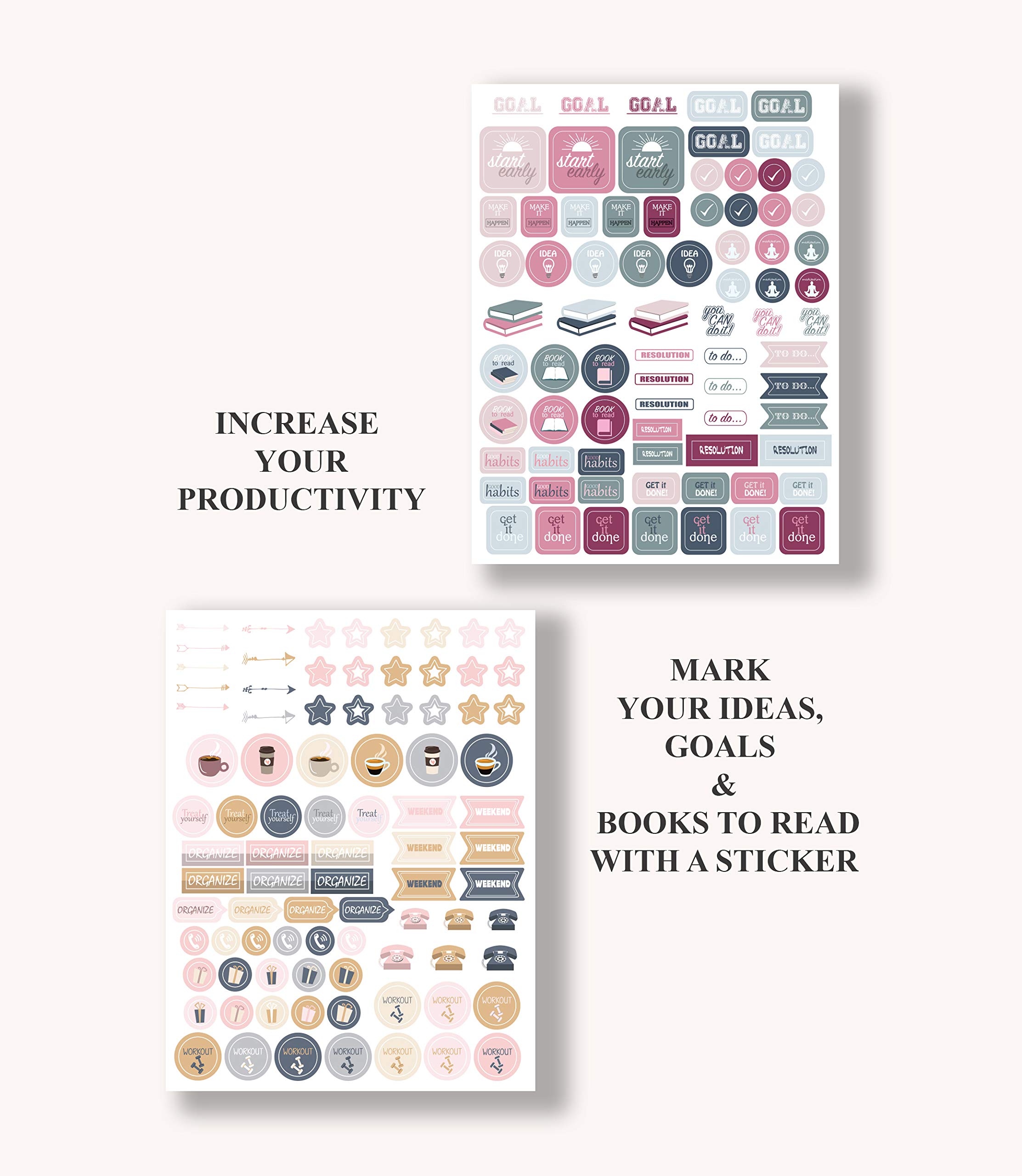 Lamare Planner Stickers Set of 1000+ – Inspirational Motivational Scrapbook & Journal Stickers for Adults – Perfect for Bullet Journals, Planners, Calendars & DIY Craft Projects