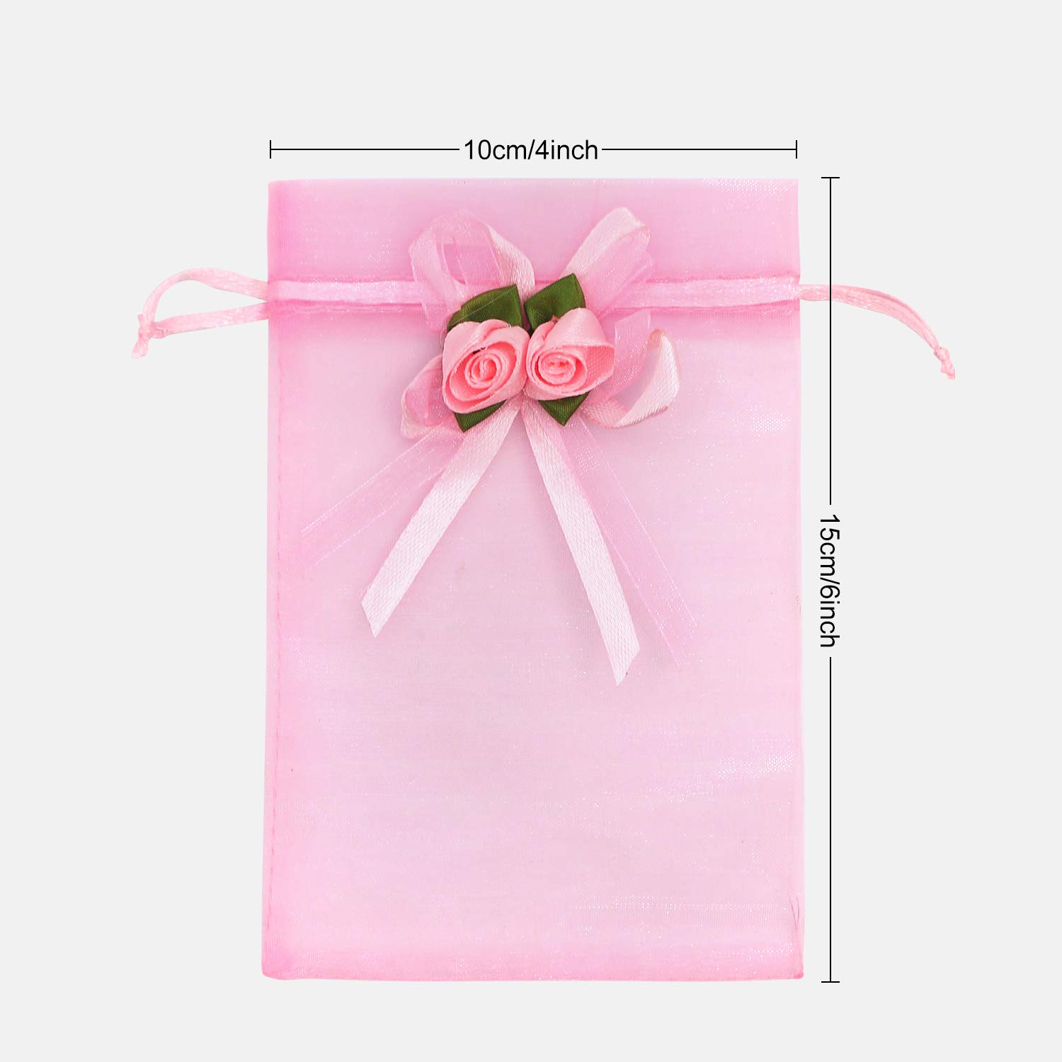 SumDirect 50Pcs 4x6 Inch Rose Organza Drawstring Gift Bags - Pink Wedding Favor Bags, Jewelry Pouches for Party, Christmas, Valentine's Day Gifts | Perfect for Wedding Favors, Bridesmaid Gifts, Jewelry Packaging & Party Decorations
