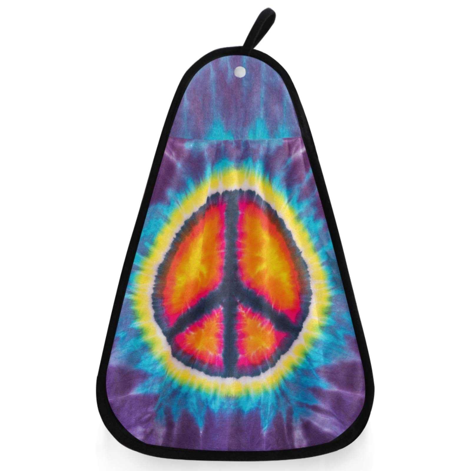 Visesunny Abstract Peace Sign Tie Dye Kitchen Dish Towel - Absorbent Cotton Hand Towel with Hanging Loop for Bathroom, Kitchen & Home Cleaning - Perfect for Drying Dishes, Wiping Counters & Decor