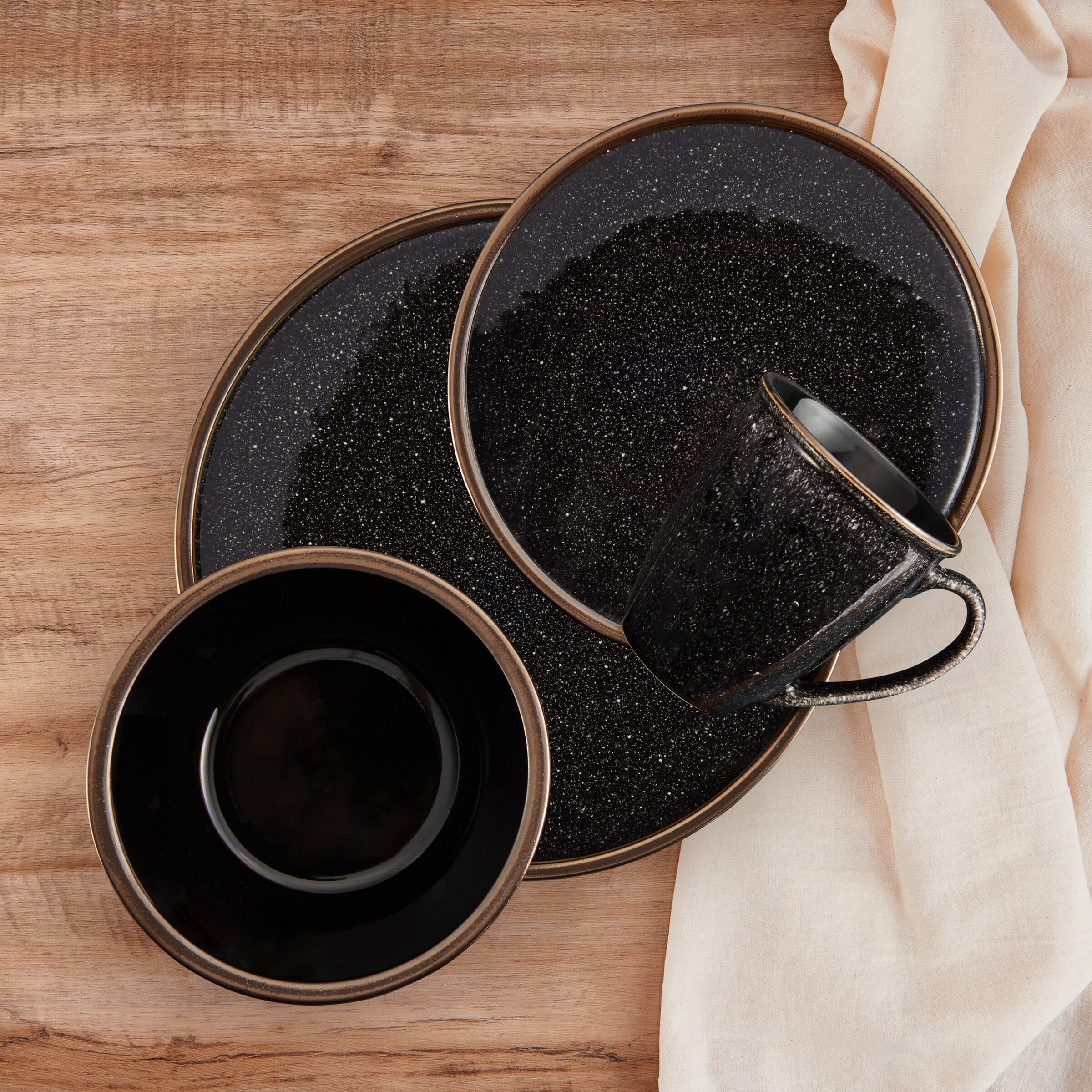 Mikasa Barrett 16-Piece Dinnerware Set - Service for 4 - Elegant Black Tableware for Everyday Dining & Entertaining