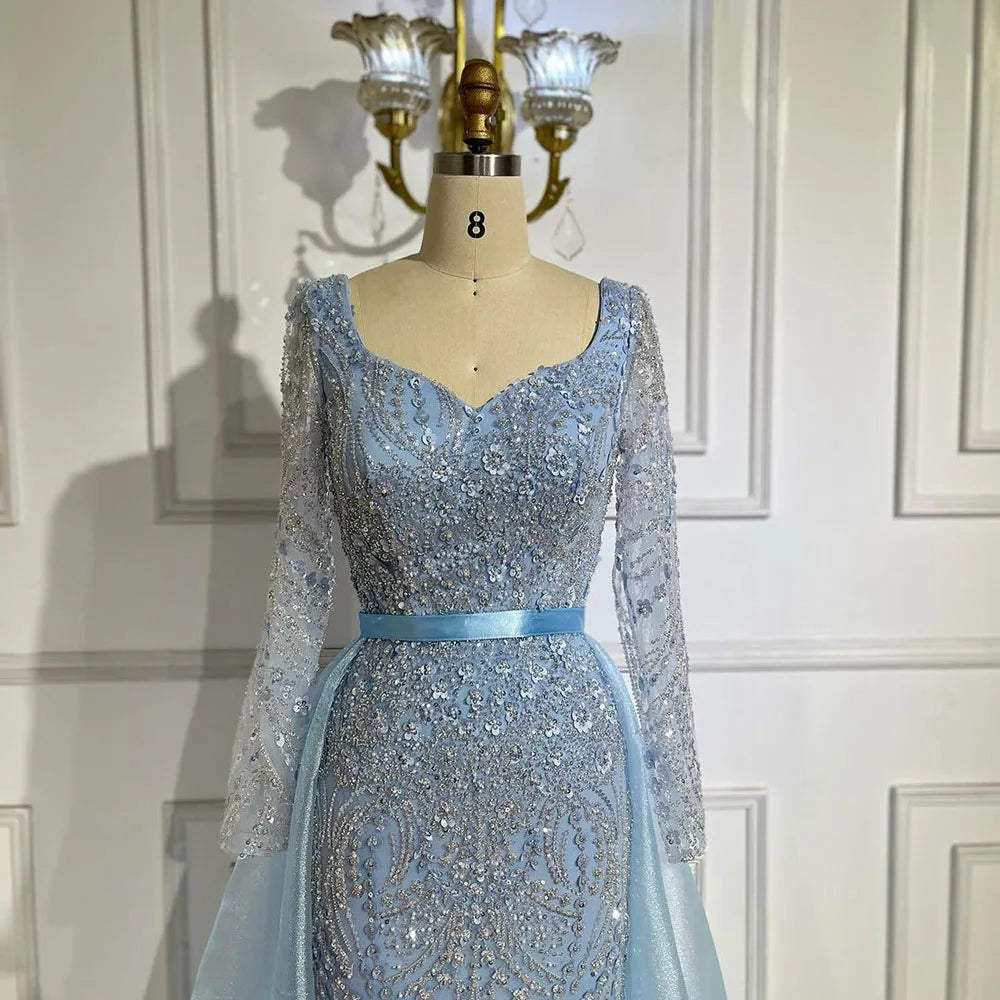 Serene Hill Arabic Blue Sweetheart Mermaid Evening Gown with Beaded Overskirt - Luxury Wedding Party Dress for Women 2025 | LA72548 | Perfect for Bridal Showers, Formal Events & Red Carpet Occasions