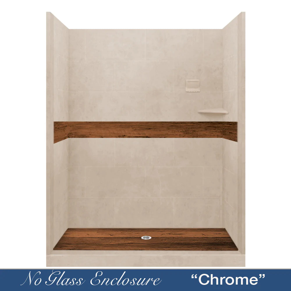 Lifeproof Burnt Oak Brown Sugar 60-Inch Alcove Stone Shower Enclosure Kit - Waterproof Bathroom Upgrade for Modern Homes