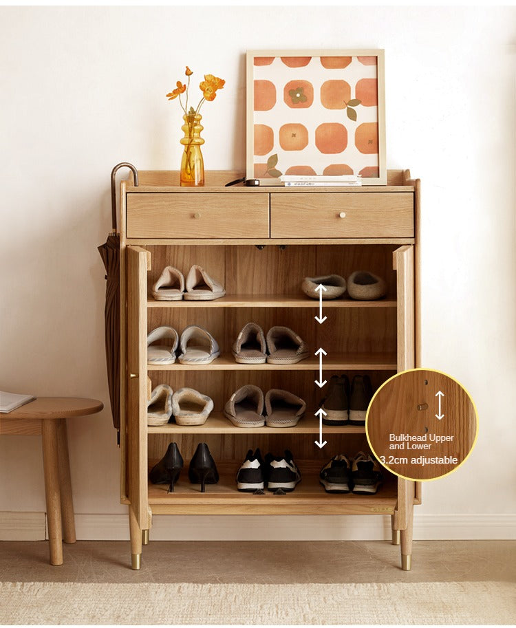 Modern Oak Solid Wood Shoe Storage Cabinet - Nordic Style Entryway Organizer for Shoes, Boots & Accessories | Perfect for Hallway, Living Room & Bedroom Closet