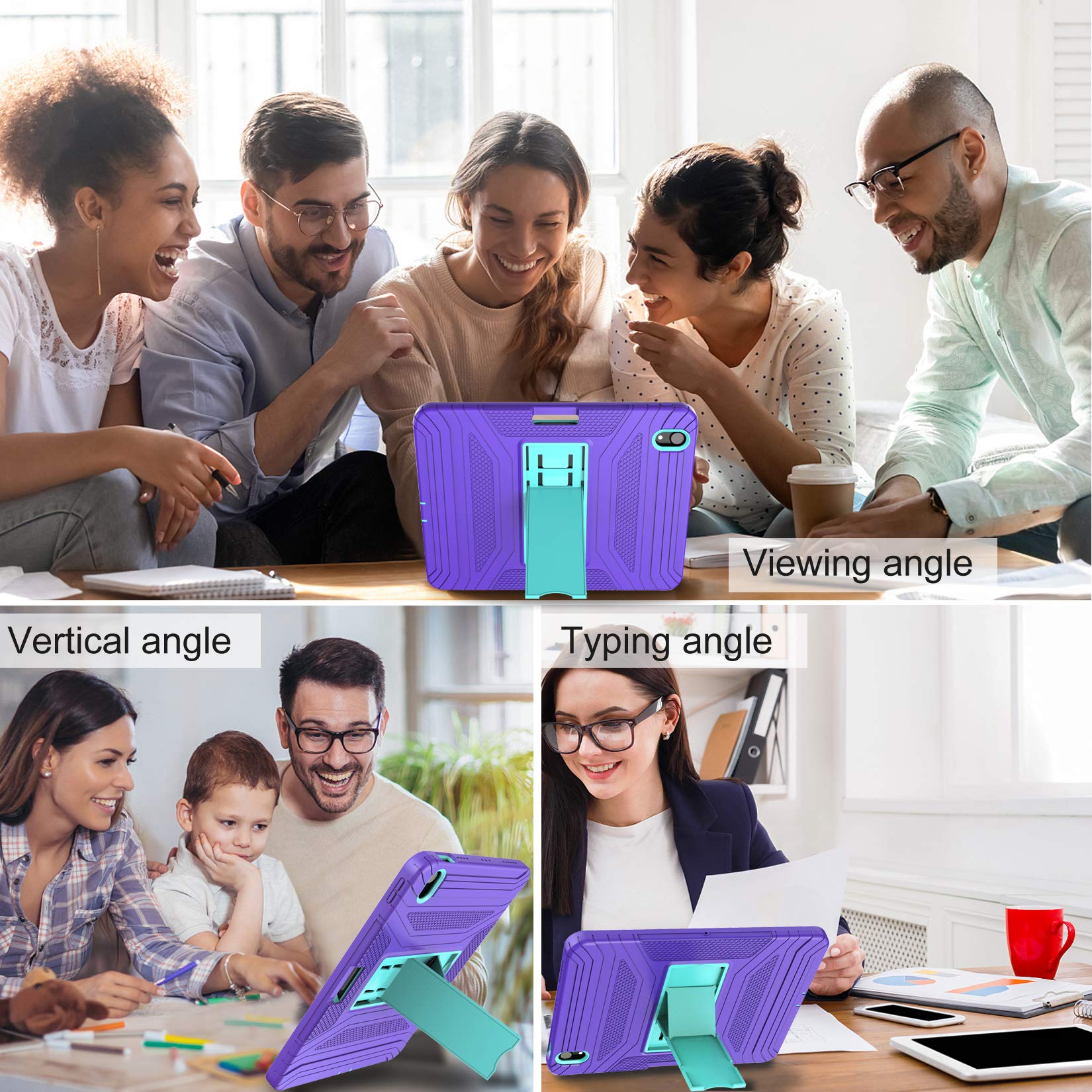 Premium Shockproof iPad Air 4 Case 2020 & iPad 10.9 Case - 3-Layer Protective Cover with 2nd Gen Apple Pencil Holder & Wireless Charging Support | Durable Purple/Cyan Case for iPad Air 4th Generation | Perfect for Work, Travel & School Use