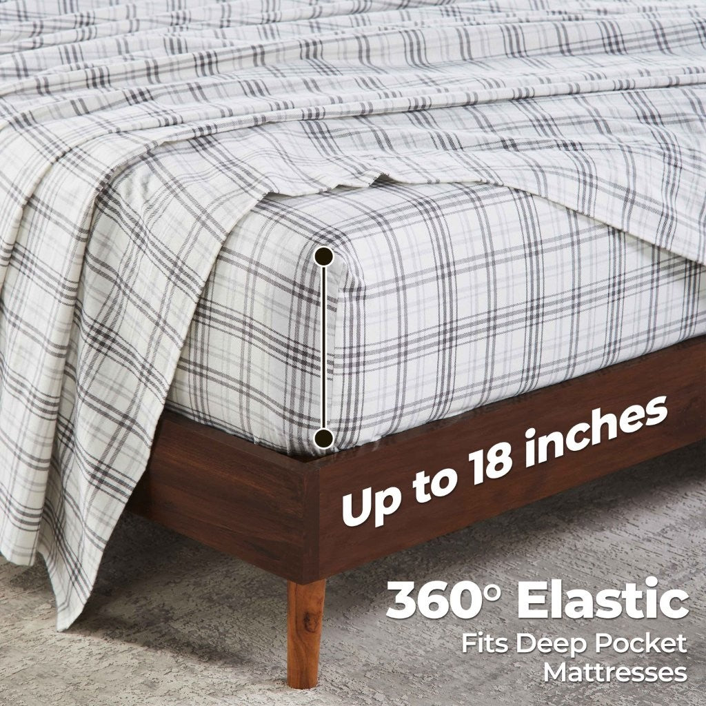 Soft Plaid Flannel Cotton Bed Sheet Set - Classic Farmhouse Style with Deep Pockets - Perfect for Cozy Winter Nights & Rustic Home Decor