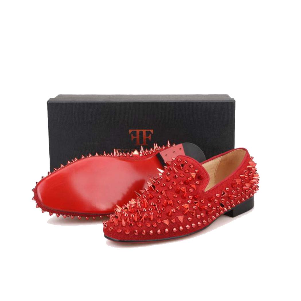 FERUCCI Men's Red Velvet Loafers with Spikes - Comfortable House Slippers for Indoor/Outdoor Wear - Perfect for Lounge, Home, and Casual Occasions