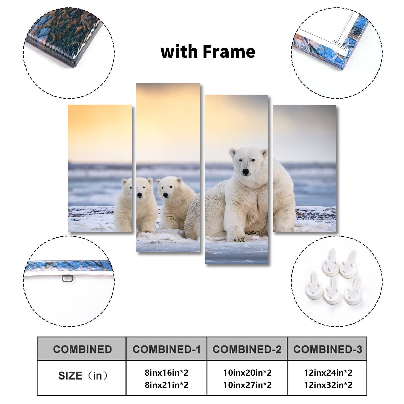 Polar Bear Canvas Wall Art Set - 4 Piece Framed Paintings (32