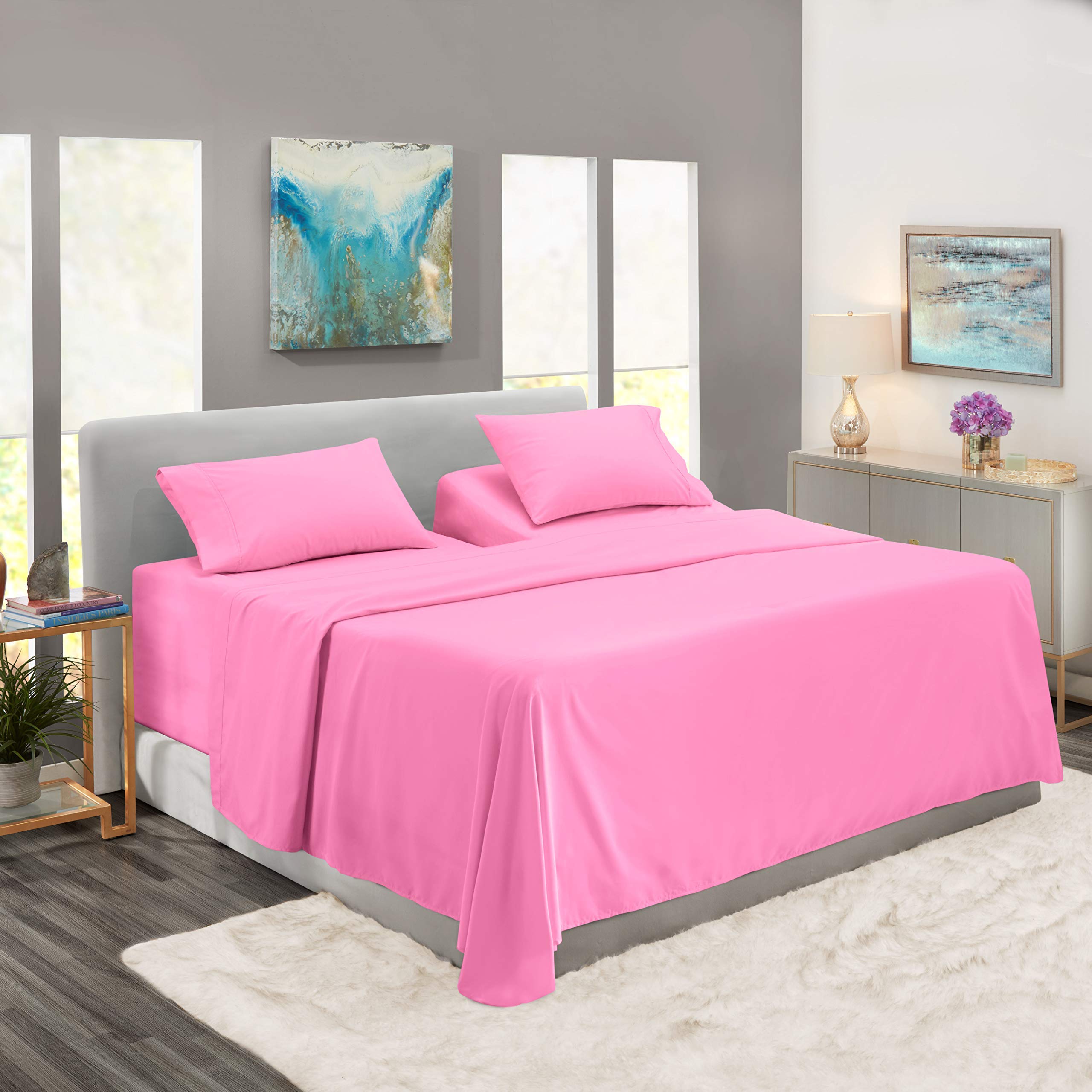 5Pcs Split King Sheets Sets for Adjustable Beds - 800 Thread Count 100% Cotton Bedding - Light Pink Split Fitted Sheets with Deep Pockets (Fits Mattress Up to 21