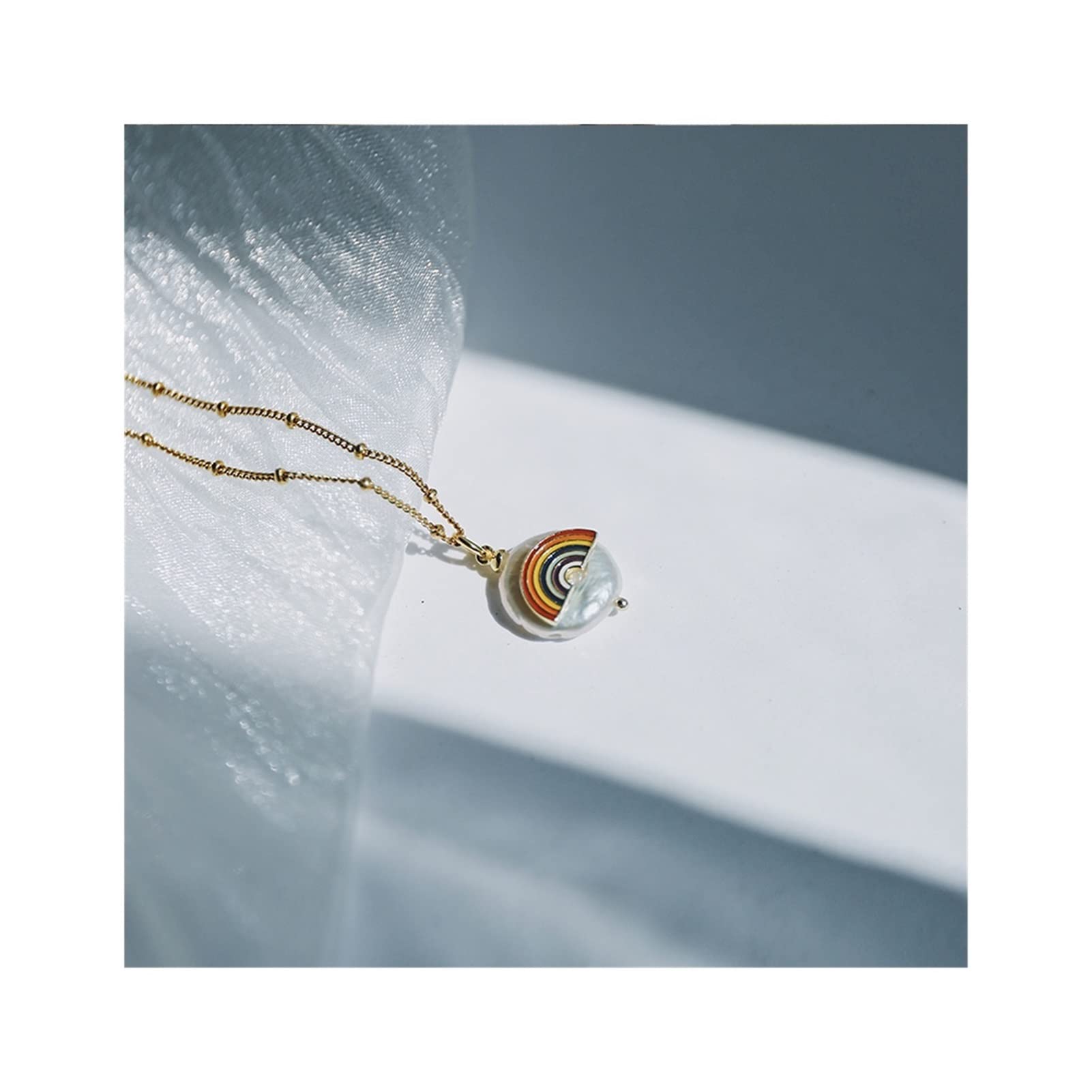 TOMYEUS Rainbow Pearl Pendant Necklace for Women - Baroque Clavicle Chain with Unique Design, Elegant Jewelry Gift for Birthday, Anniversary & Party Wear