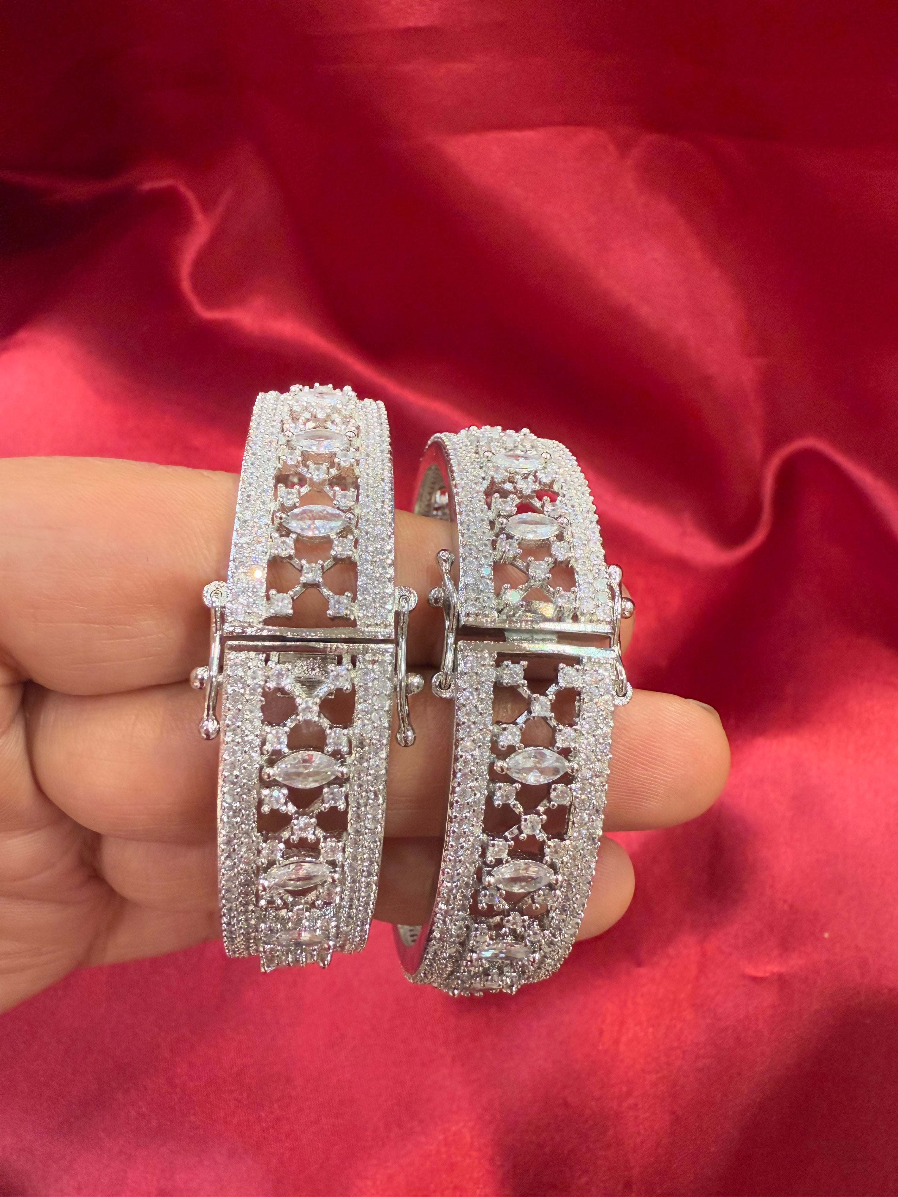 Stunning White American Diamond Bangle Set for Women - Elegant Jewelry for Parties, Weddings & Special Occasions