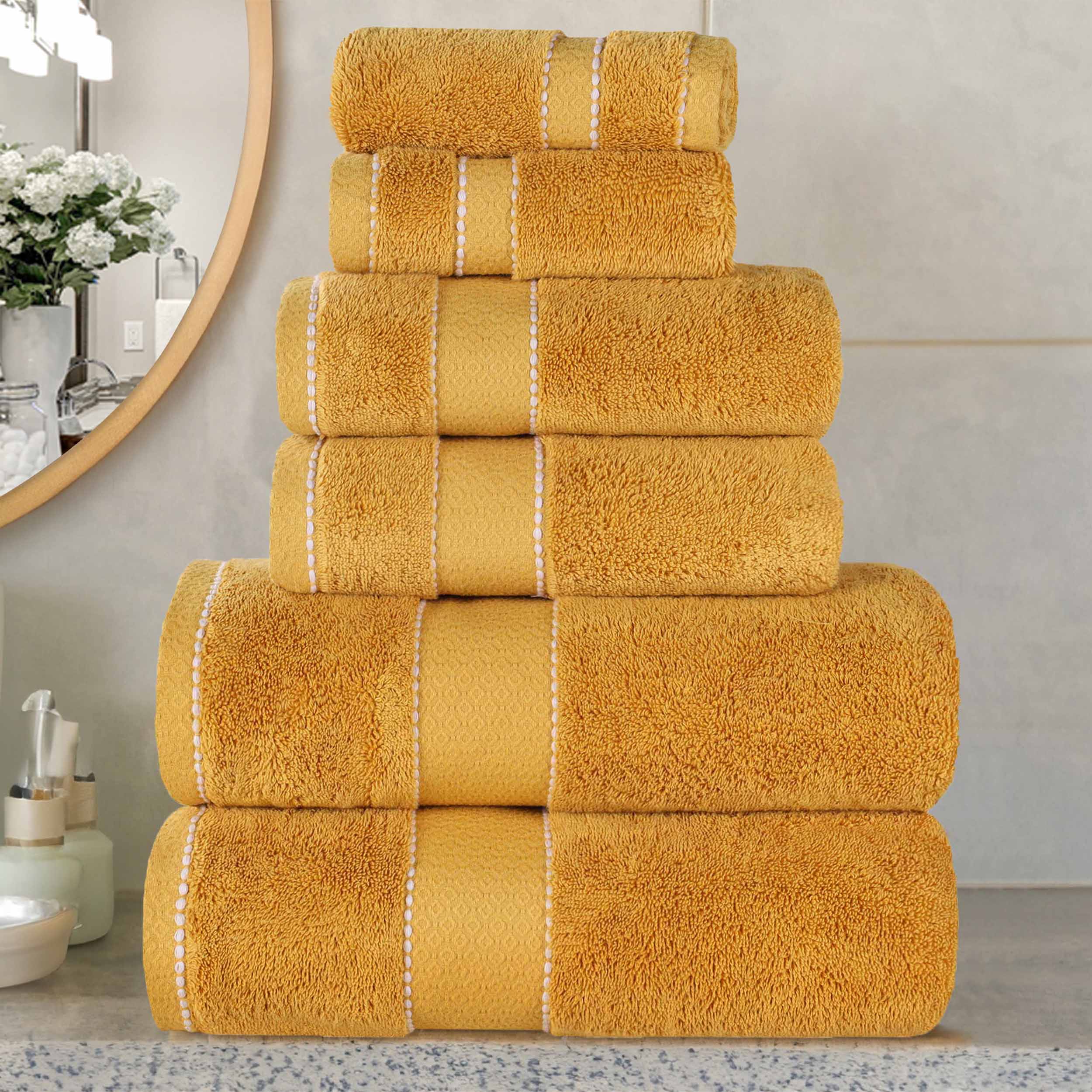 Premium 6-Piece Giza Cotton Towel Set - Ultra Absorbent & Soft Egyptian Dobby Weave - Perfect for Bath, Spa, and Luxury Home Use