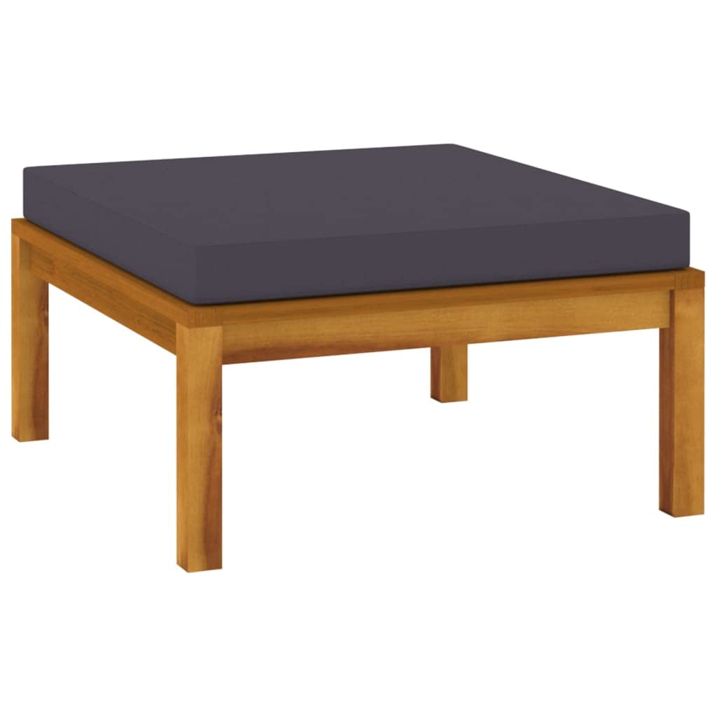 Premium Acacia Wood Footrest with Dark Gray Cushion - Durable Outdoor Patio Furniture for Garden, Balcony & Deck - Comfortable & Stylish Lounge Accessory for Relaxing, Reading & Sunbathing