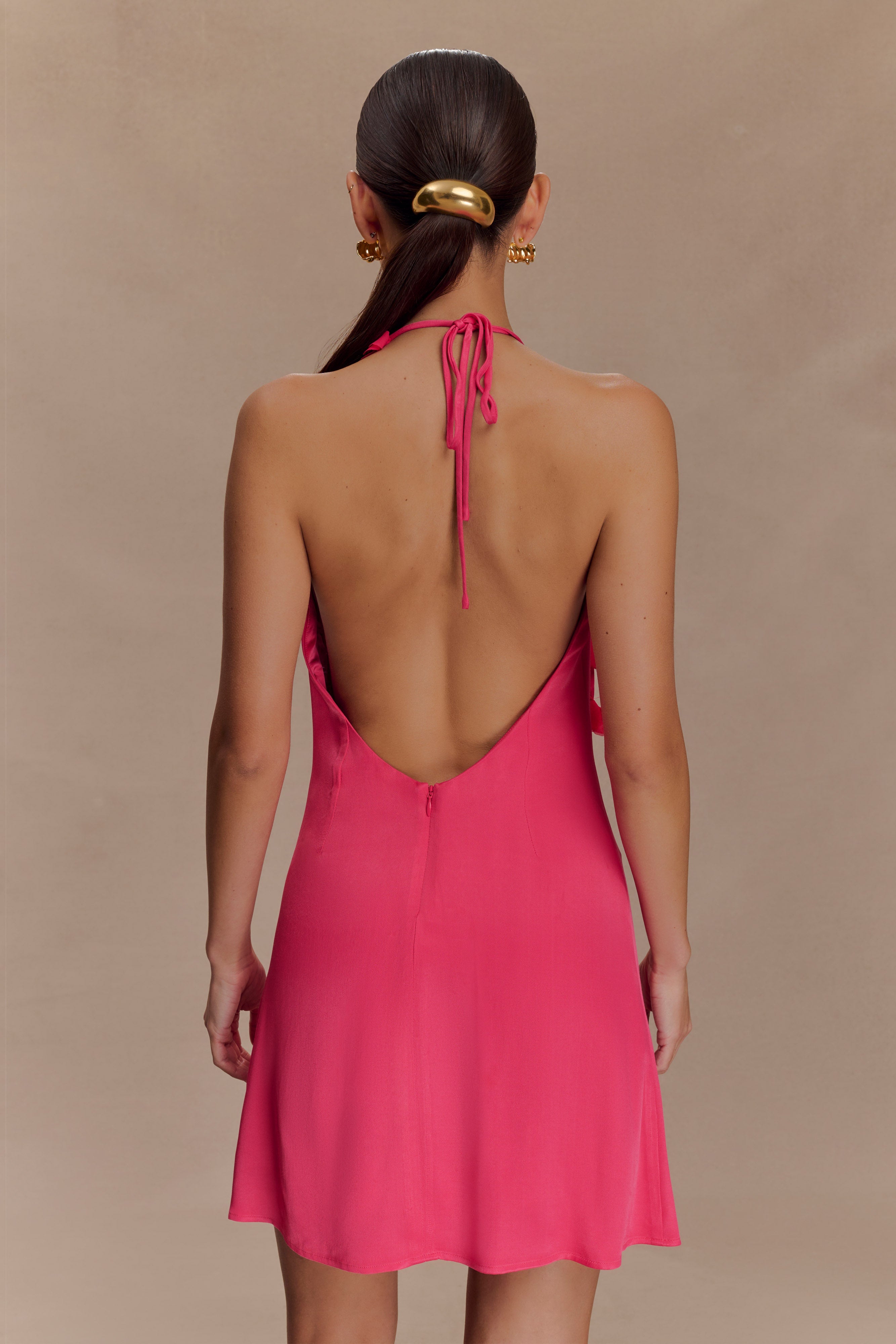 Gwenda Satin Floral Mini Dress - Elegant Dragonfruit Print Summer Party Dress for Women | Perfect for Cocktail Parties, Weddings & Date Nights