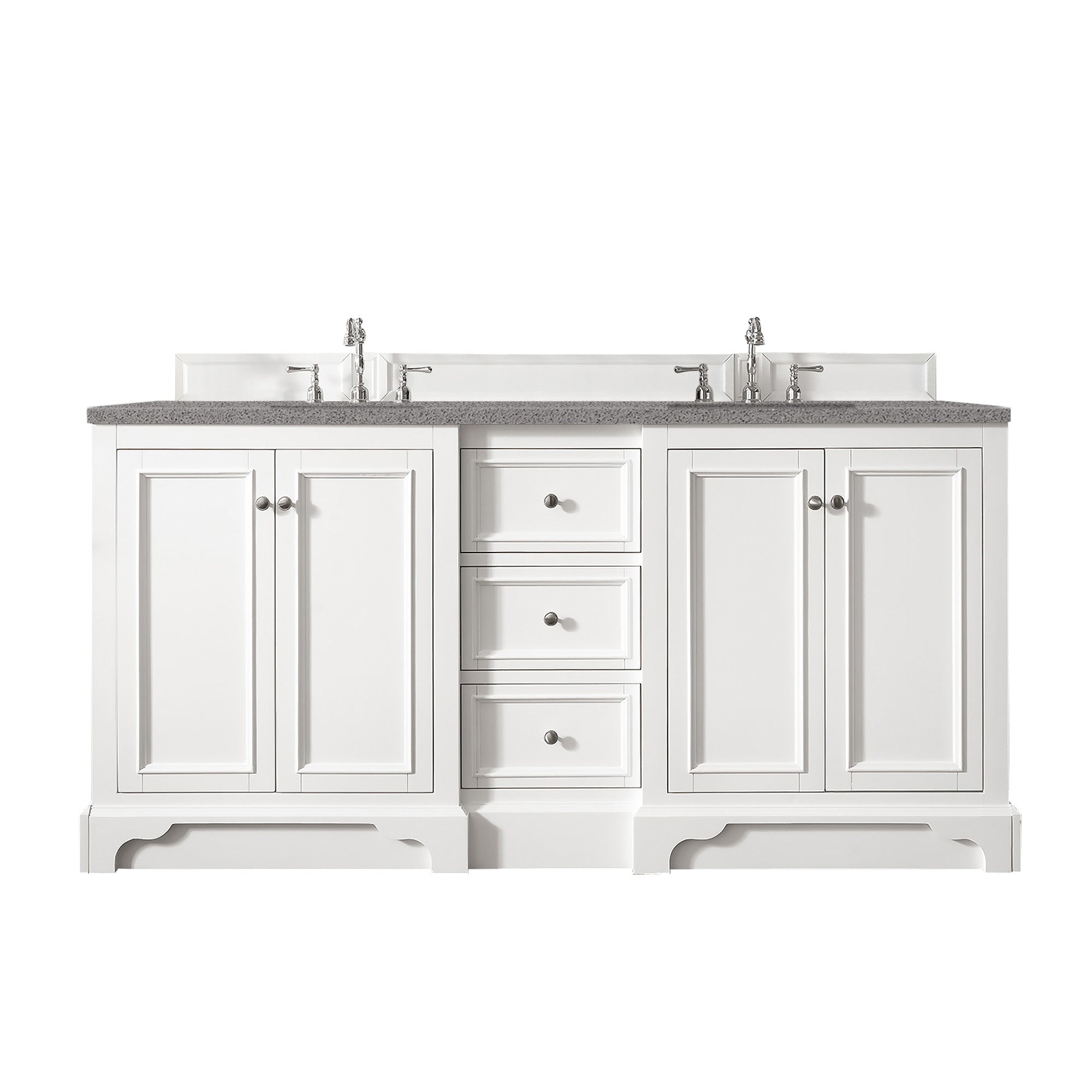 De Soto 72 Inch Double Vanity with 3CM Grey Expo Quartz Top - Bright White Bathroom Sink Cabinet for Modern Master Bath & Guest Bathroom