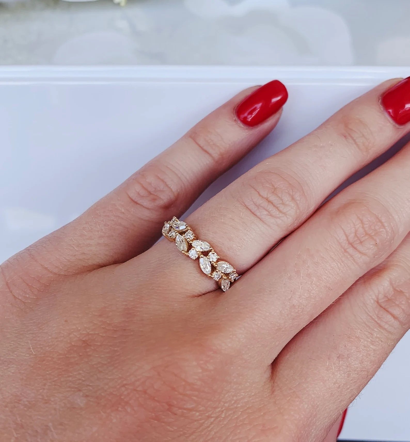 14K Solid Yellow Gold Marquise Natural Diamond or Moissanite Wedding Band - Perfect for Engagement Rings, Anniversary Gifts & Bridal Jewelry