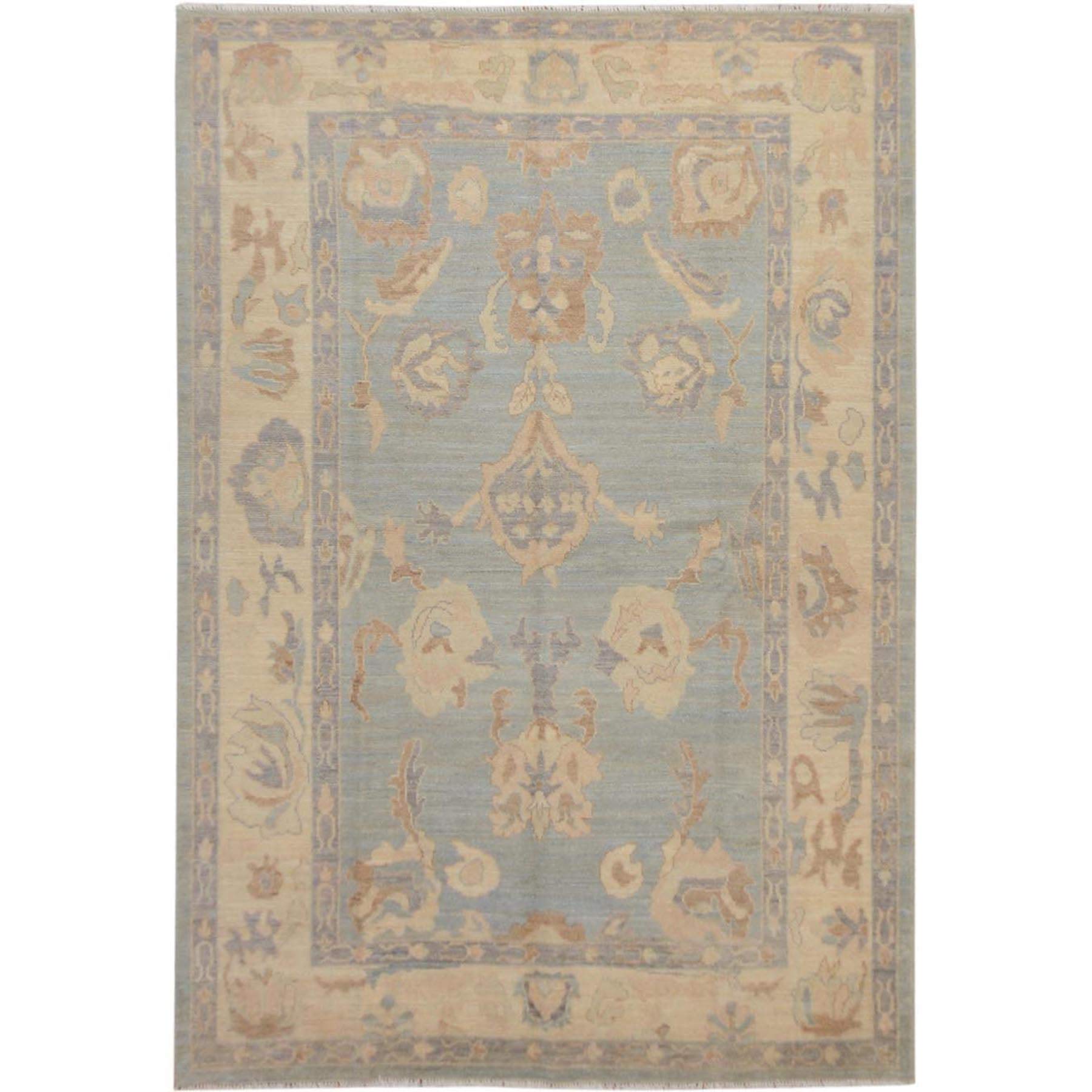 Hand Knotted Gray Angora Oushak Rug 6'2