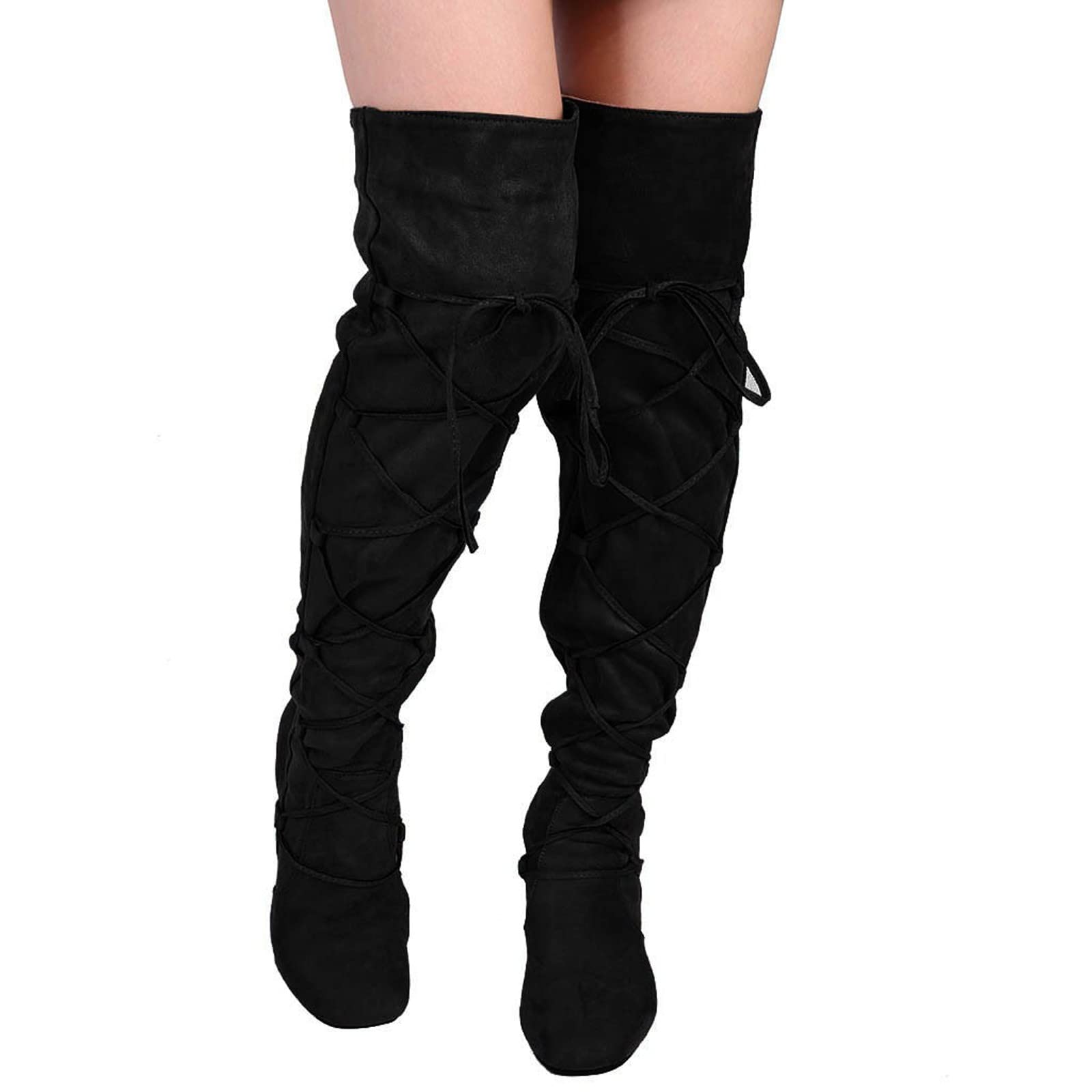 Women's Over The Knee Boots - Wide Calf Suede Thigh High Boots with Pointed Toe & Cross Strappy Heels | Winter Fashion Sexy Cowboy Boots for Women | Perfect for Date Night, Parties & Cold Weather Outfits