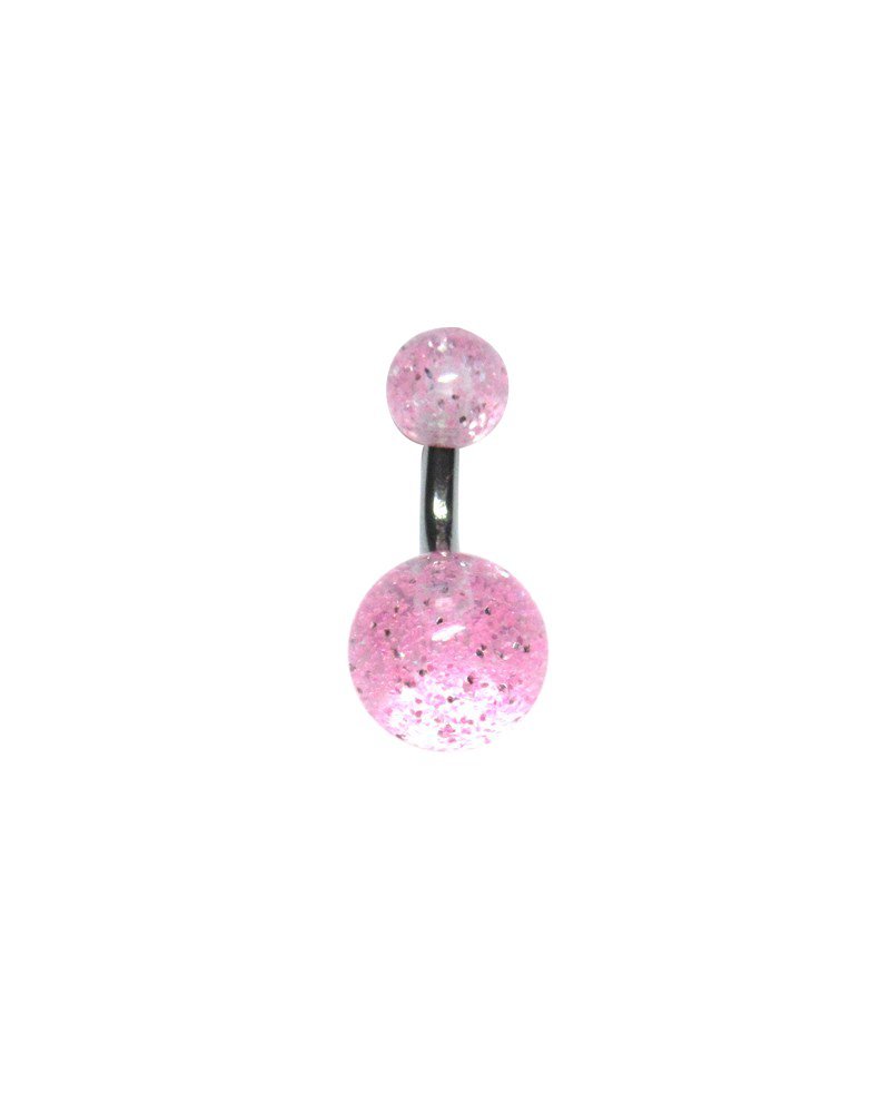 14g Light Pink Glitter Belly Button Ring 1/4