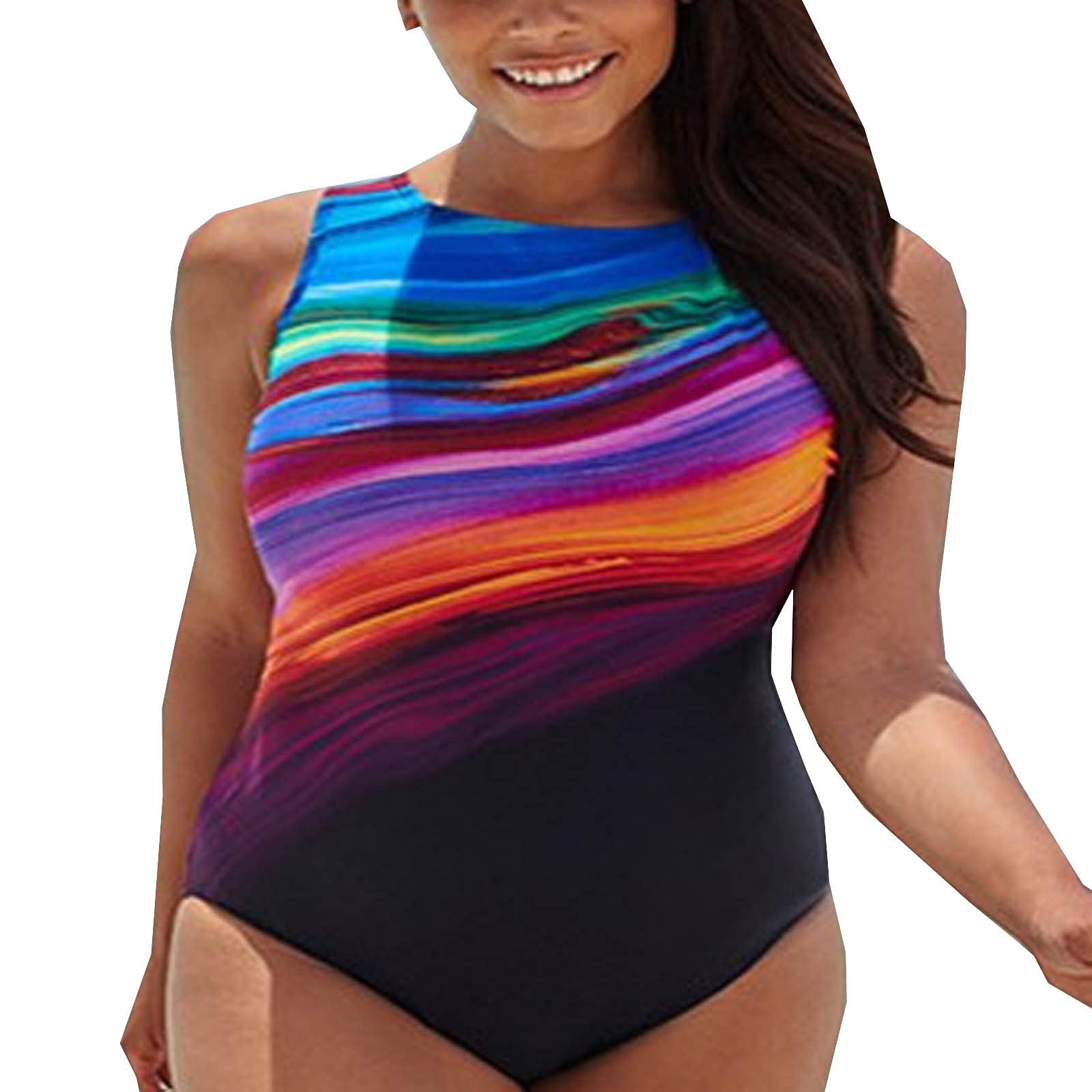 **Plus Size One Piece Swimsuits for Women - High Waist Tummy Control Gradient Stripe Swimwear - Perfect for Beach, Pool & Vacation**