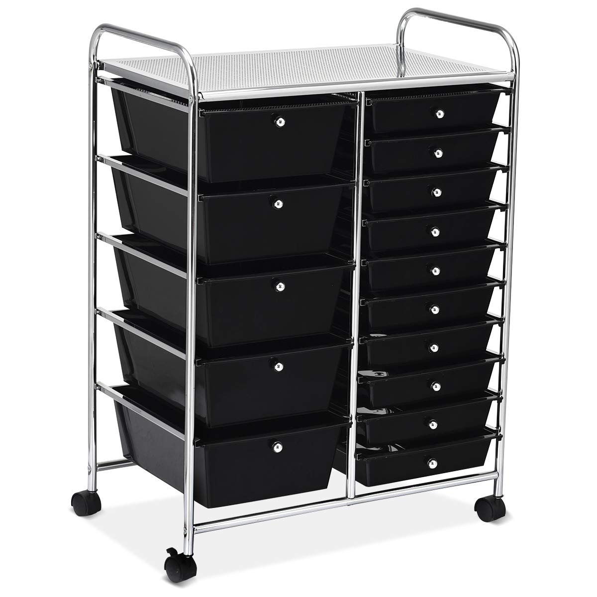 15-Drawer Rolling Storage Cart with Wheels - Mobile Utility Organizer for Tools, Office Supplies, Scrapbooking & School Essentials - Perfect for Home Office, Classroom & Craft Room Organization (Black)