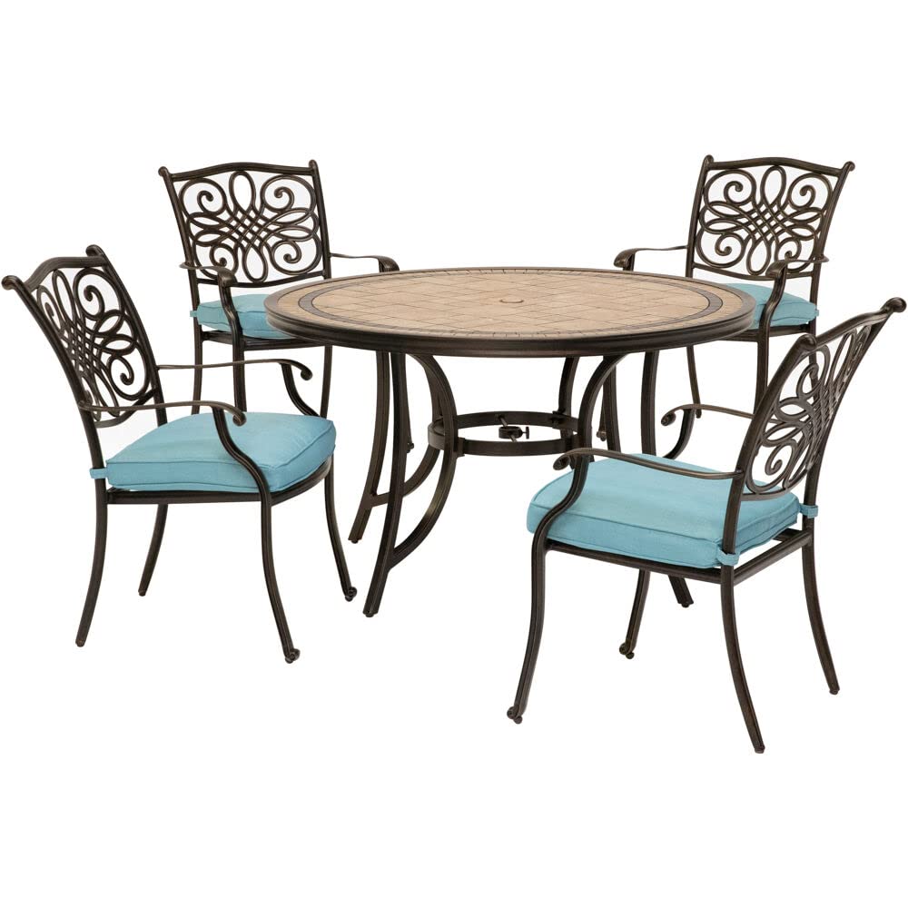Hanover Monaco 5-Piece Outdoor Dining Set - 4 Cushioned Chairs & 51