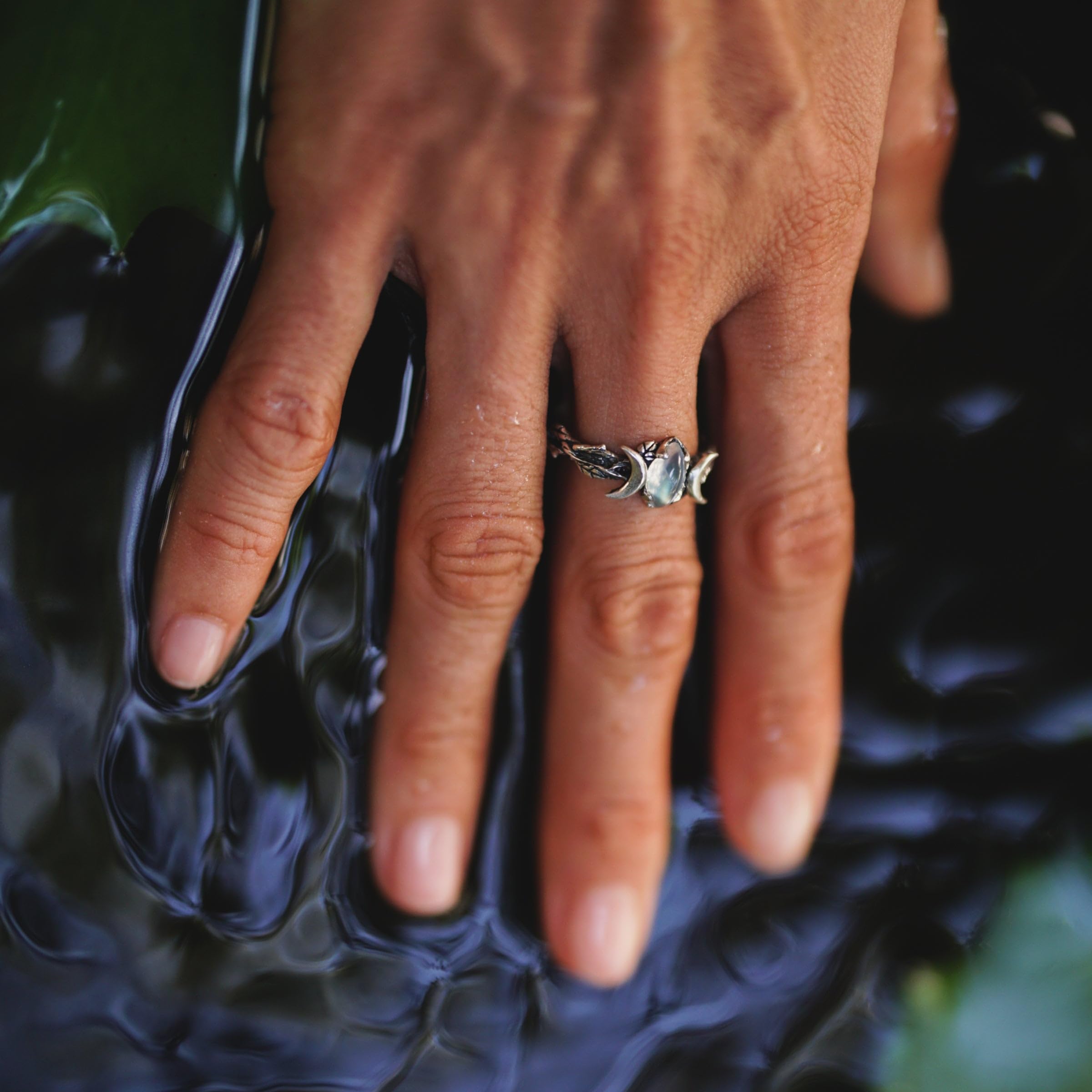 BlackTree 925 Sterling Silver Marquise Moonstone Ring – Rainbow Moonstone Celestial Jewelry for Women, Handmade Engagement Ring, Size 8 US – Perfect for Weddings, Anniversaries & Boho Fashion