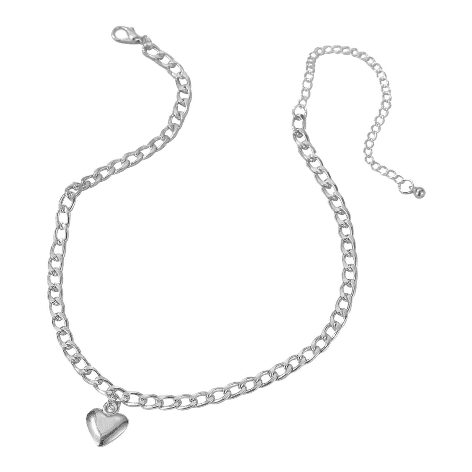 Trendy Punk Heart Pendant Necklace for Women - Thick Chain Clavicle Style Jewelry Gift for Mom (Silver, One Size) | Perfect for Casual Wear, Date Nights & Special Occasions