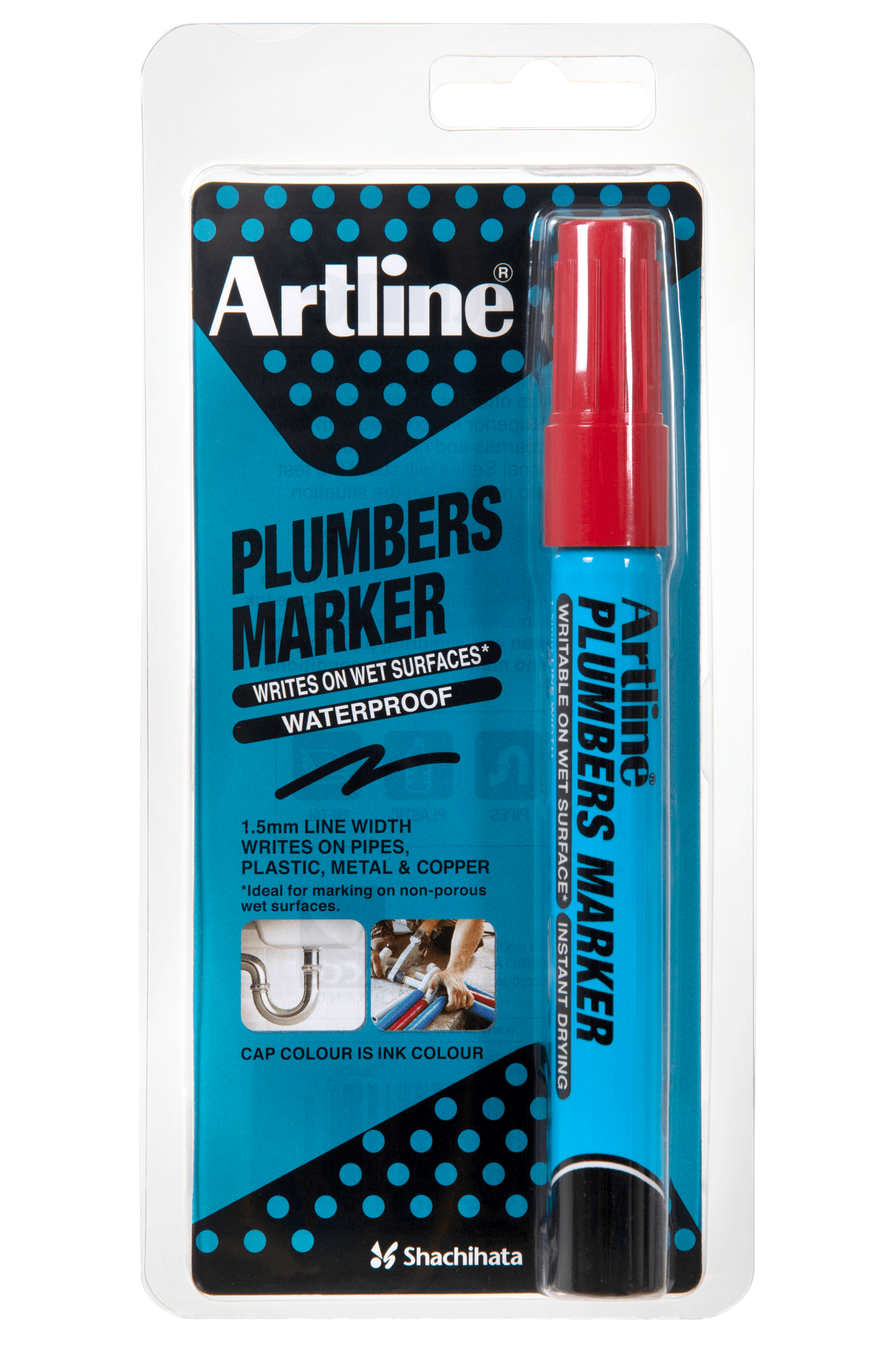 Artline Plumbers Permanent Marker - Bullet Tip, Red Ink - Ideal for Plumbing, Construction, and DIY Home Repairs