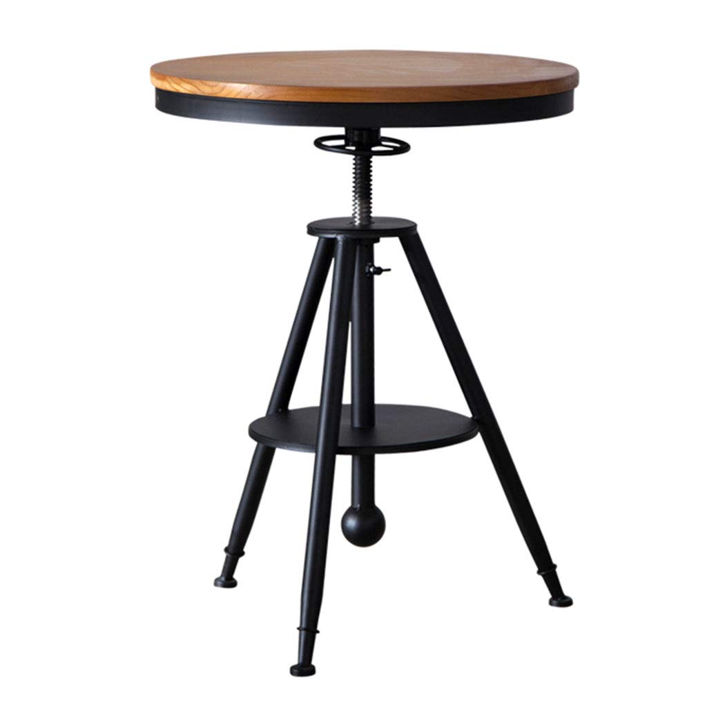 YERT Retro Round Bar Table - Adjustable Height Kitchen Island Table, Durable Natural Pine Wood with Sturdy Iron Frame & Heat-Resistant Paint - Perfect for Home Bars, Cafes, Restaurants & Small Space Dining Areas
