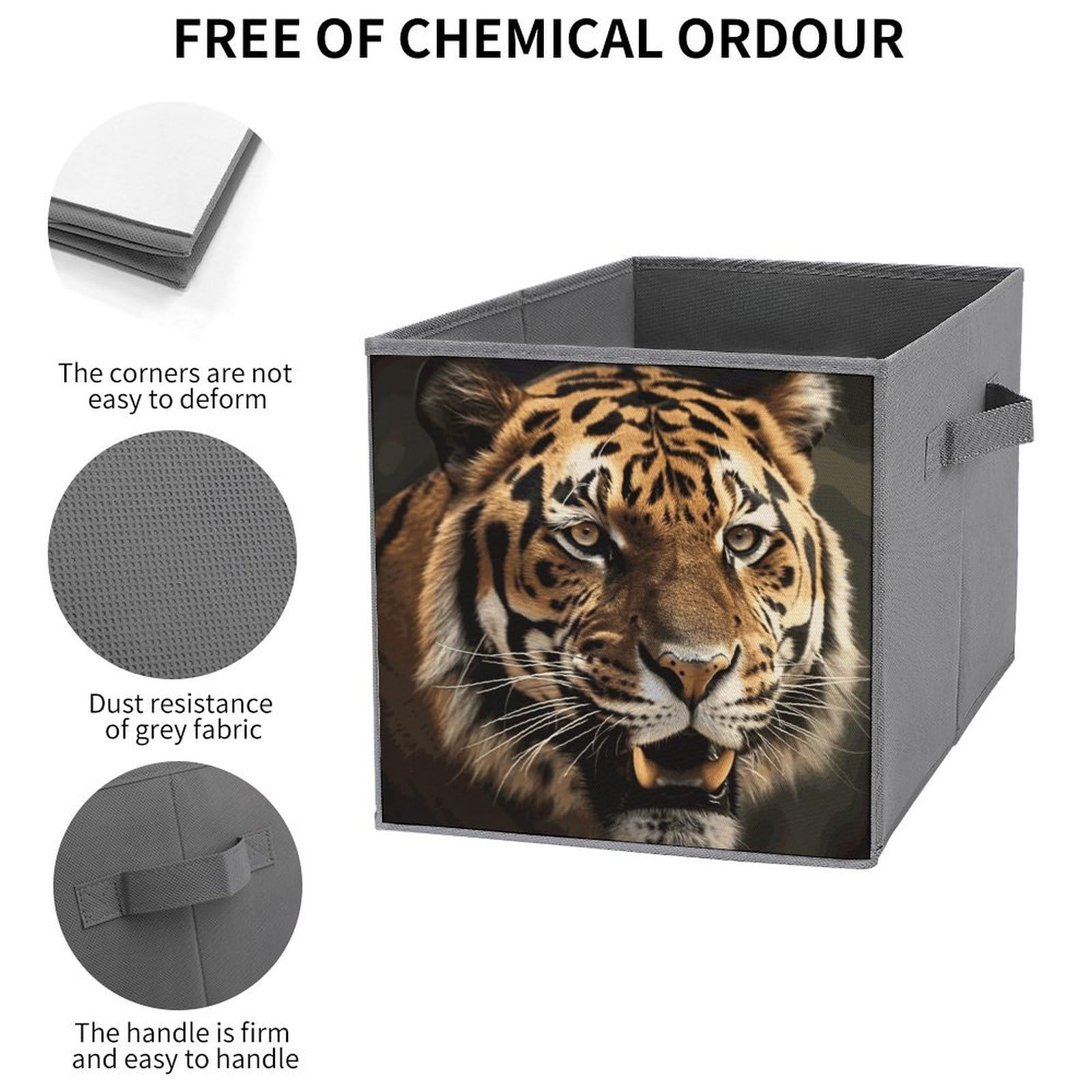 6-Piece Collapsible Storage Bins with Handles - Tiger Print Foldable Organizing Boxes for Shelves, Closet, Pantry | Space-Saving Home & Office Storage Solutions