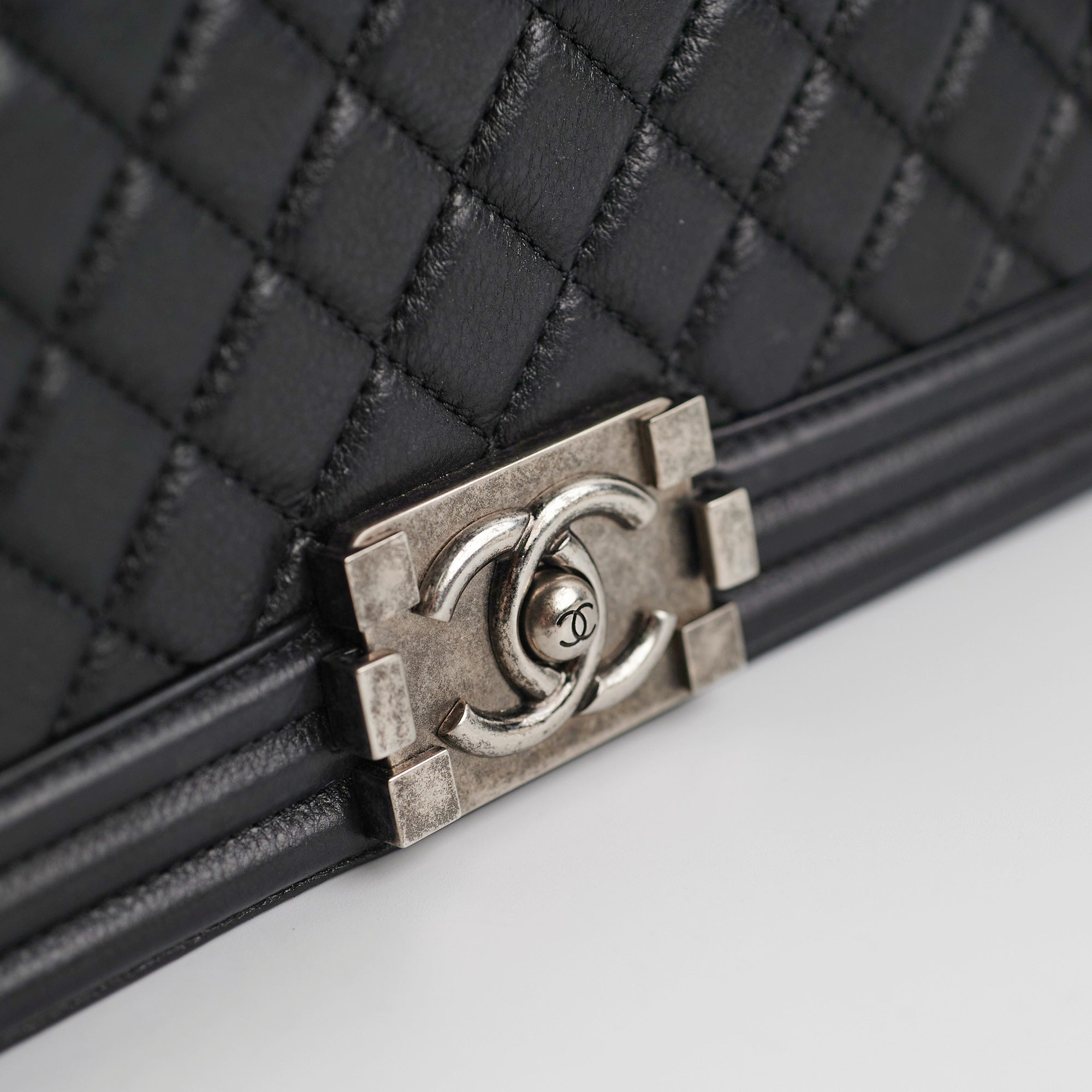 Chanel Boy Old Medium Black Leather Quilted Shoulder Bag - Luxury Designer Handbag for Women, Perfect for Evening Parties & Daily Use