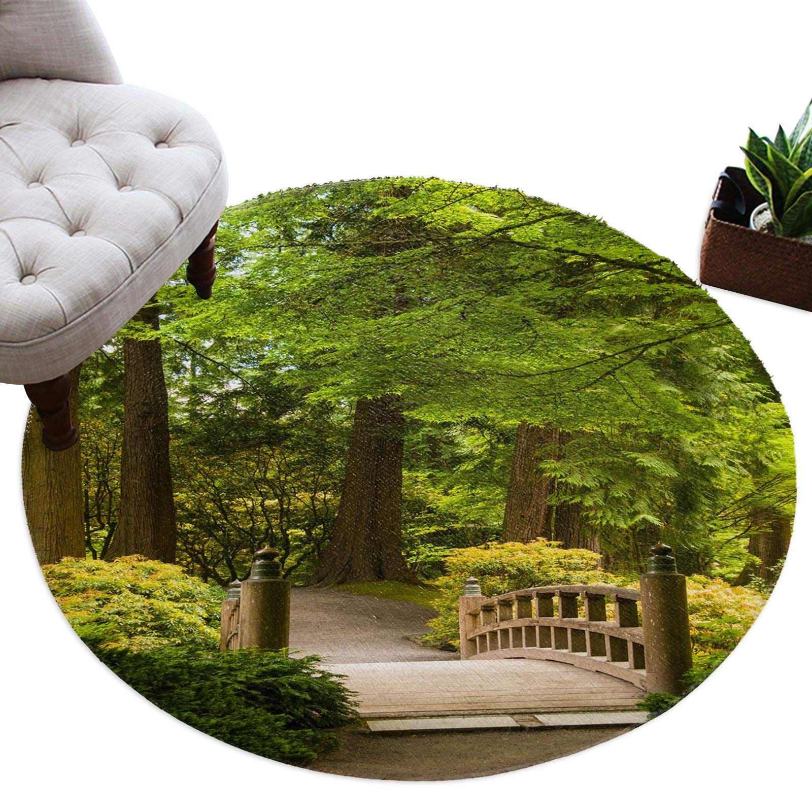 Super Soft Plush Round Area Rug - 3.3' Diameter Japanese Garden Design, Durable Indoor Carpet for Bedroom, Living Room & Dorm | Cozy Floor Mat for Home Decor, Meditation Space & Kids Play Area
