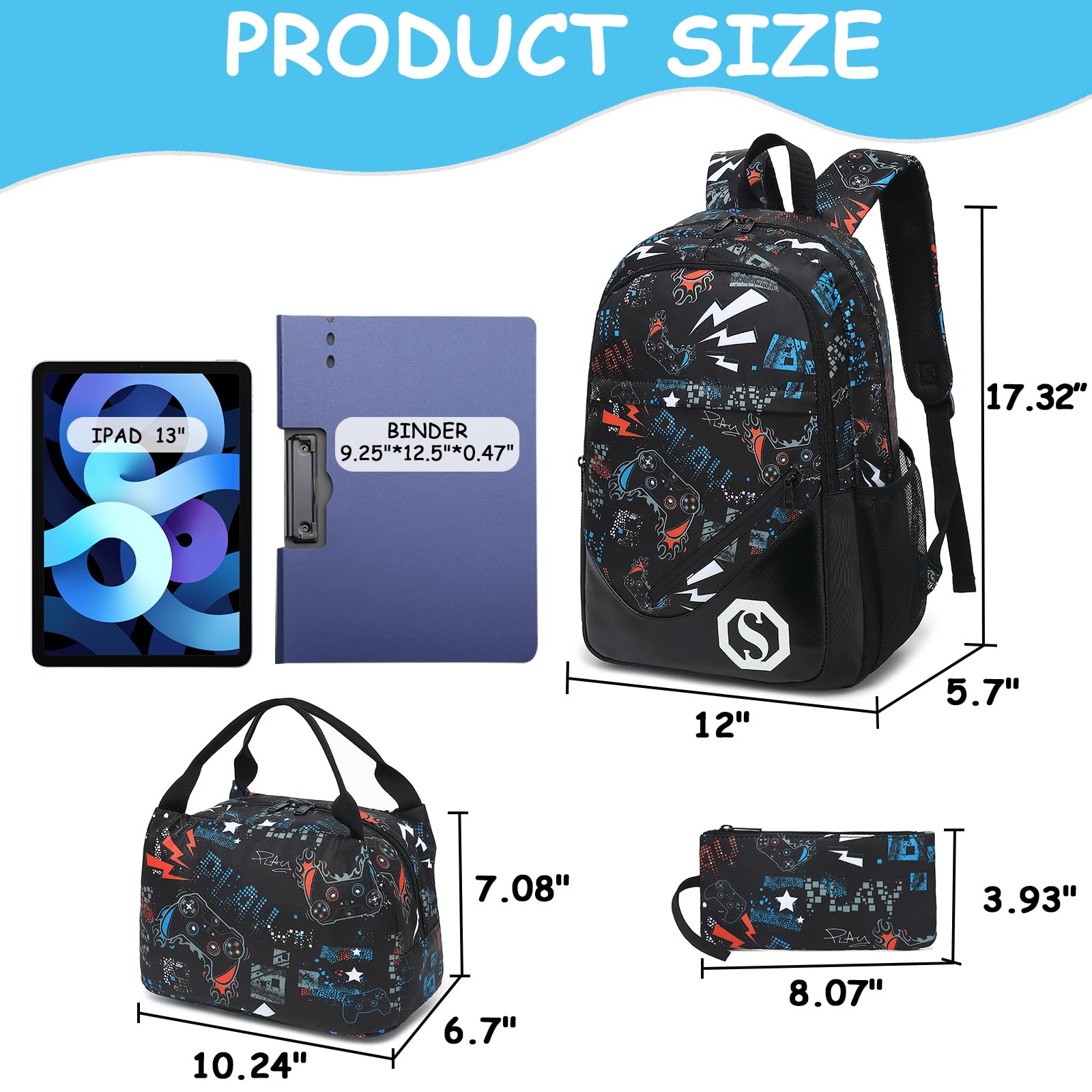 CAMTOP Kids Backpack Set for School - Boys & Girls Bookbag with Lunch Box & Pencil Case - Durable Student Backpack for Elementary, Middle School & College - Perfect for Daily Use, Travel & Outdoor Activities