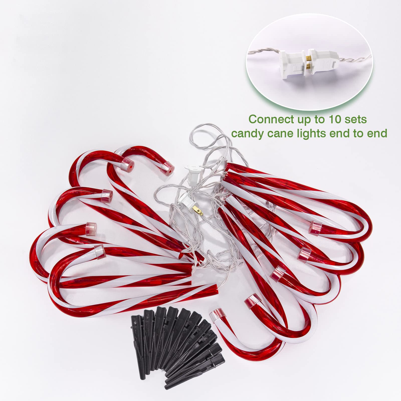 10 Inch Candy Cane Lights - Set of 10 Outdoor Christmas Pathway Decorations with LED Lights | Waterproof Holiday Yard Decor for Driveway, Garden & Front Porch