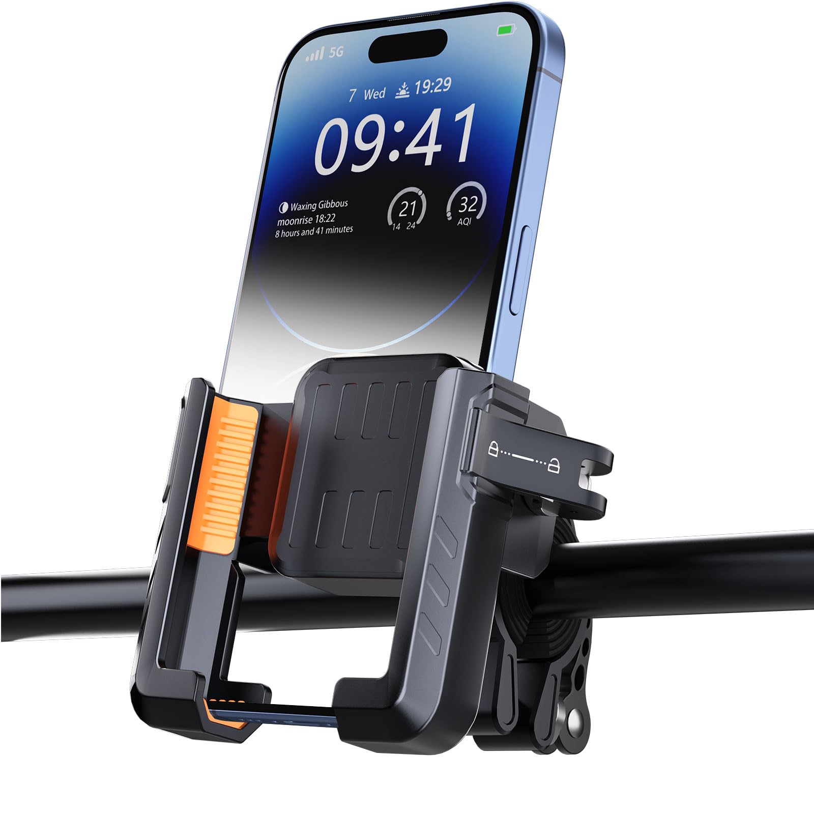Universal Motorcycle & Bike Phone Mount - Secure Handlebar Phone Holder for iPhone 15 Pro Max/Samsung (4.7-7